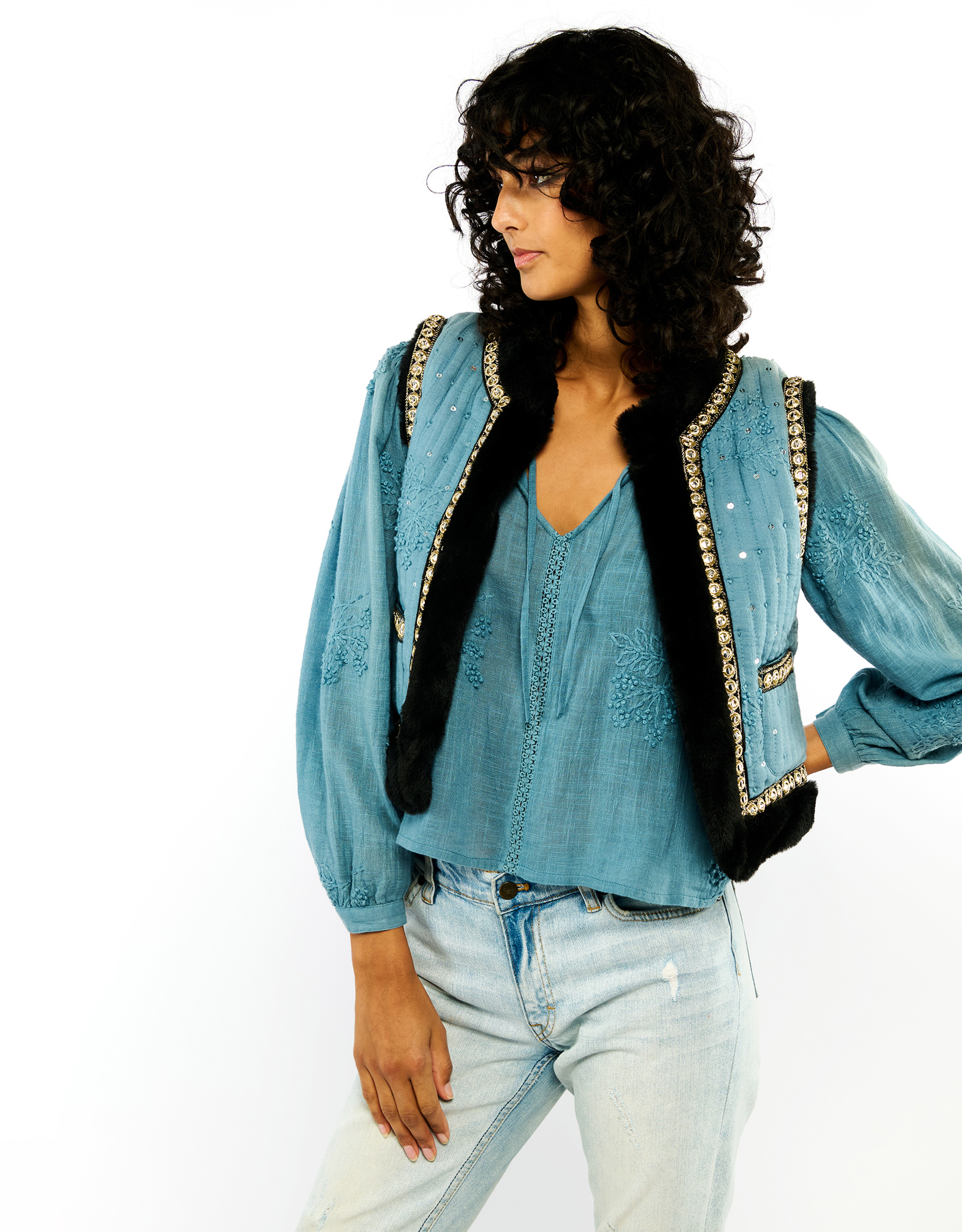Monsoon Wild Isco Embellished Waistcoat, view 4