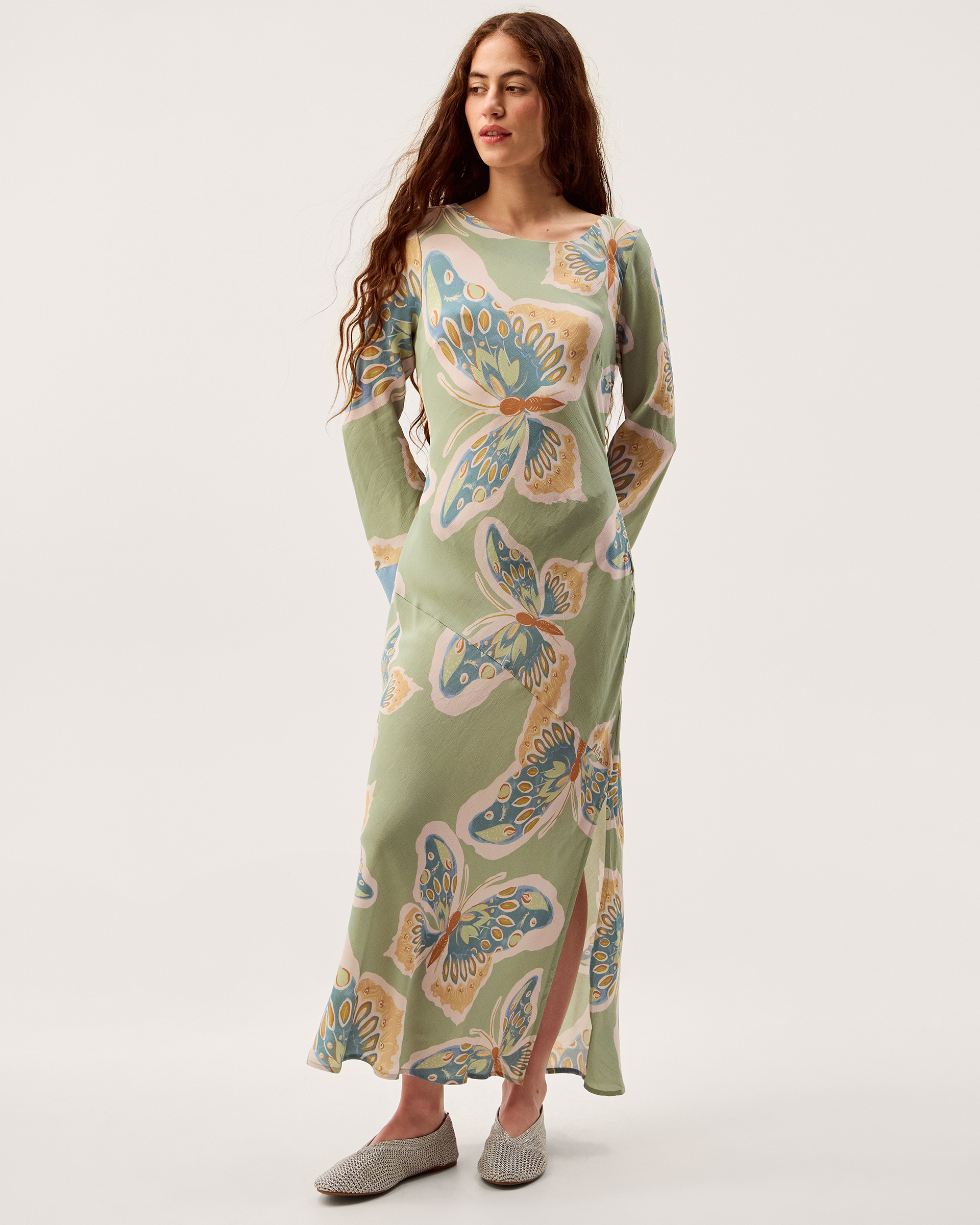 Monsoon Clemence Aurelie Butterfly Long Sleeve Maxi Dress, view 2
