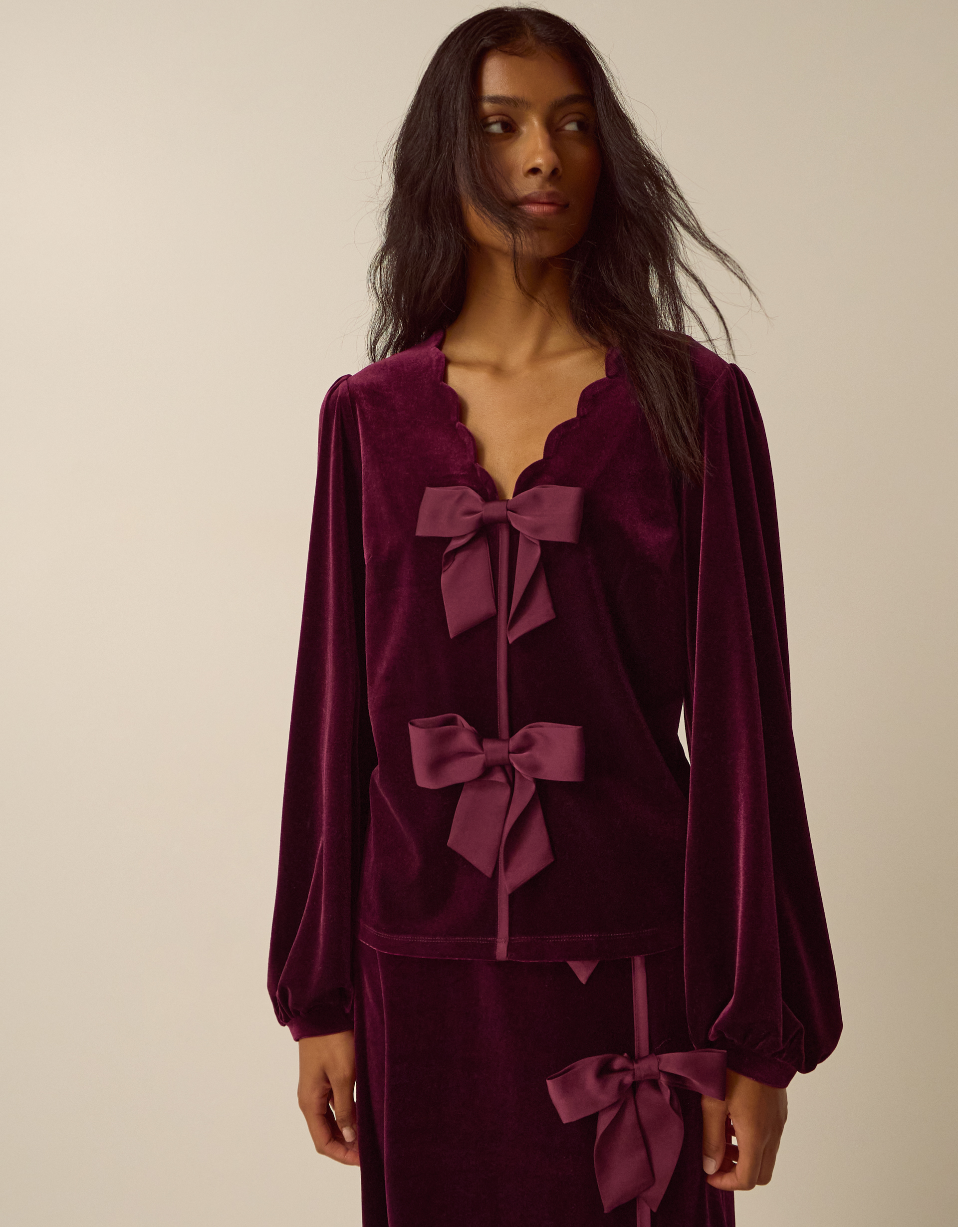 Monsoon Buffy Bow Scallop Velvet Top