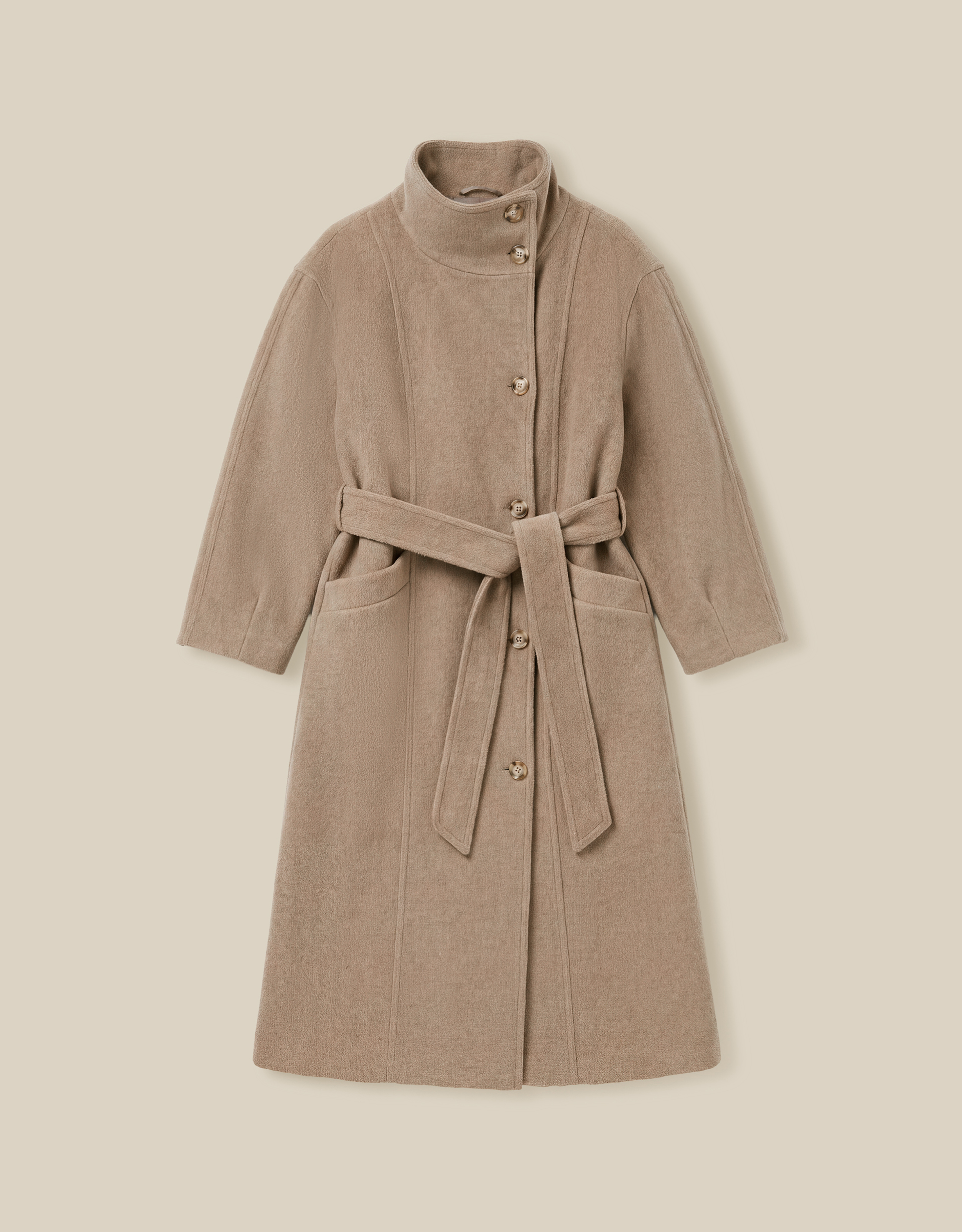 Monsoon Millie Funnel Neck Belted Coat in Mink, view 6
