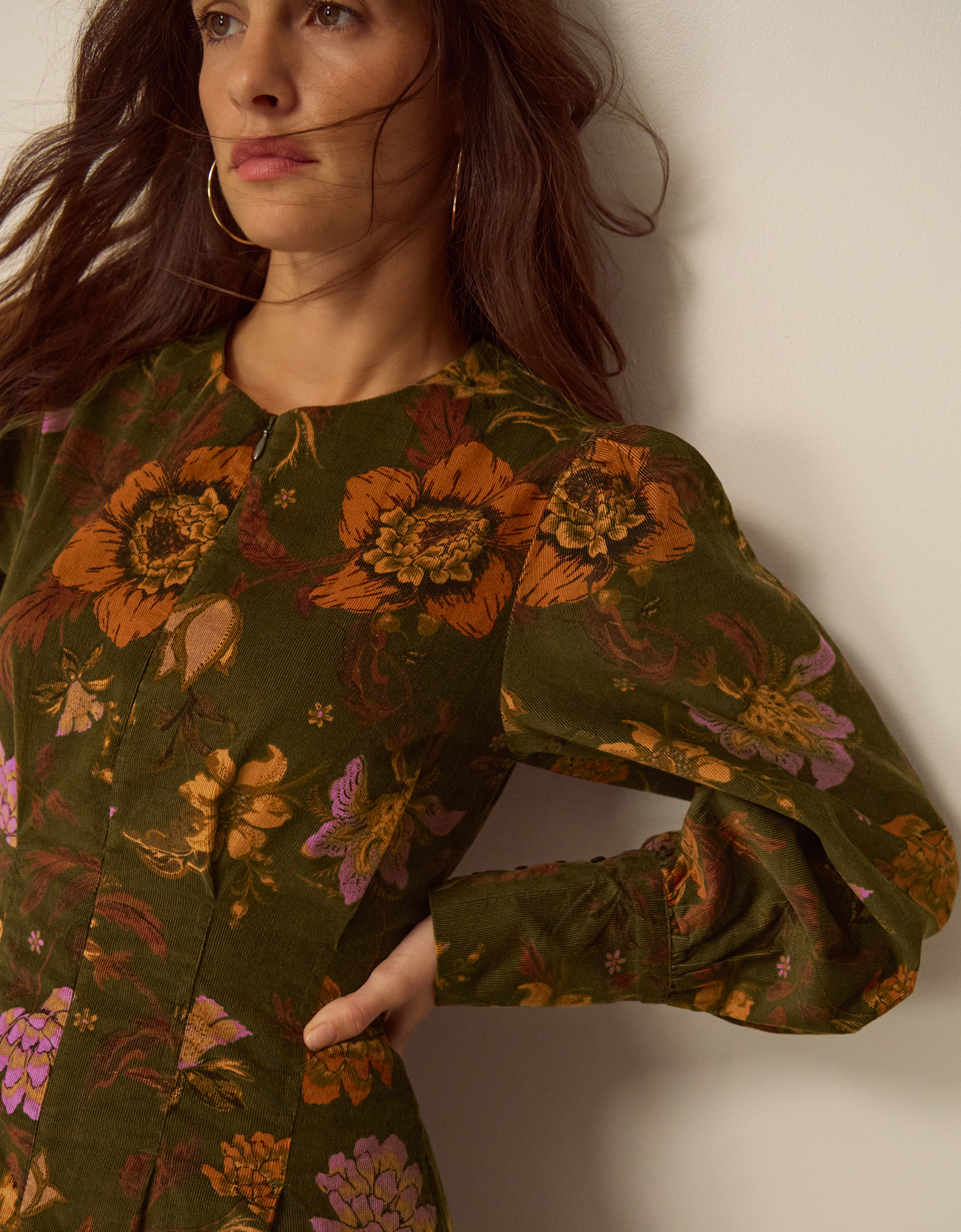Monsoon Princella Floral Corduroy Midi Dress, view 2