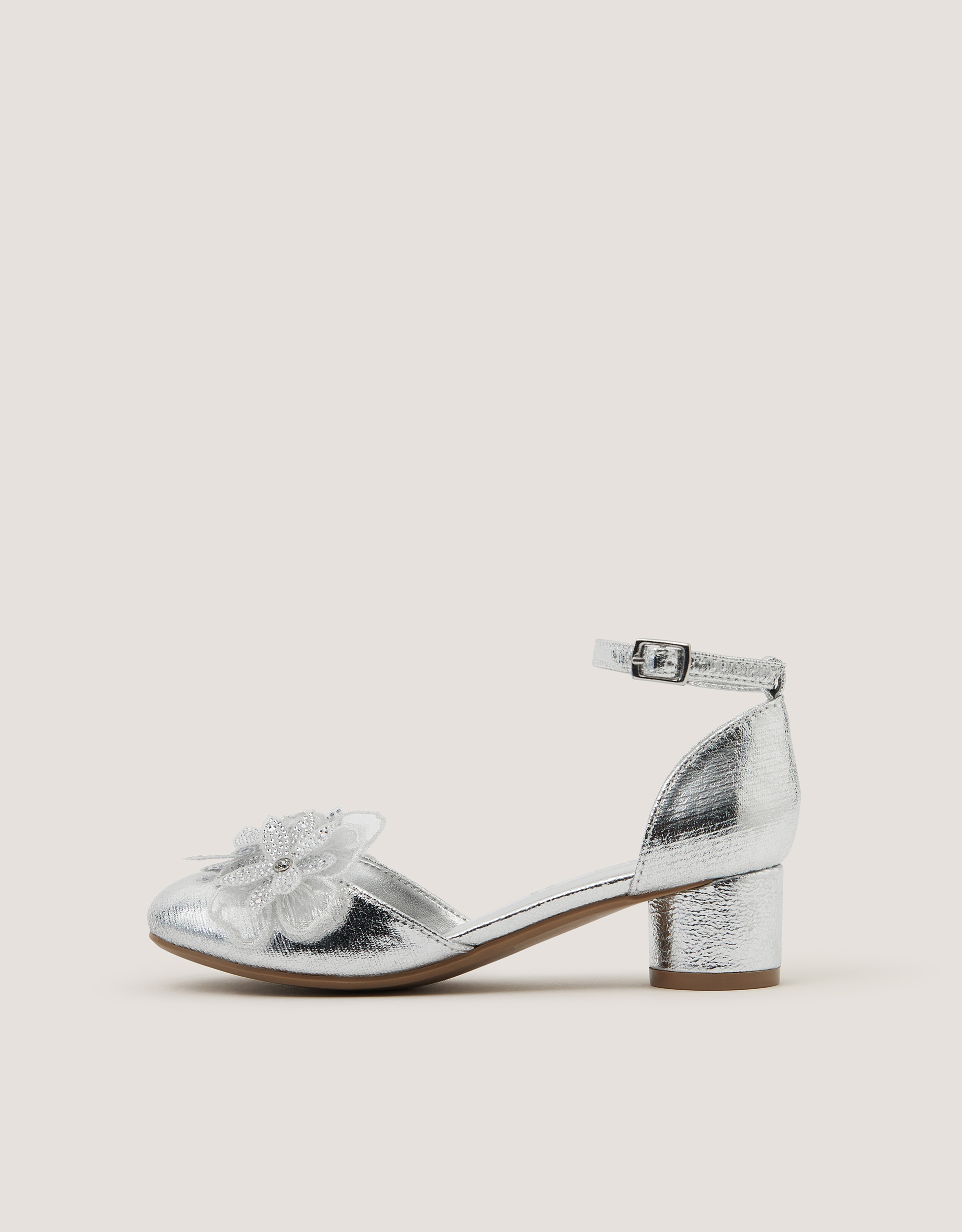 Monsoon Closed-Toe Diamanté Flower Heels in Silver, view 3