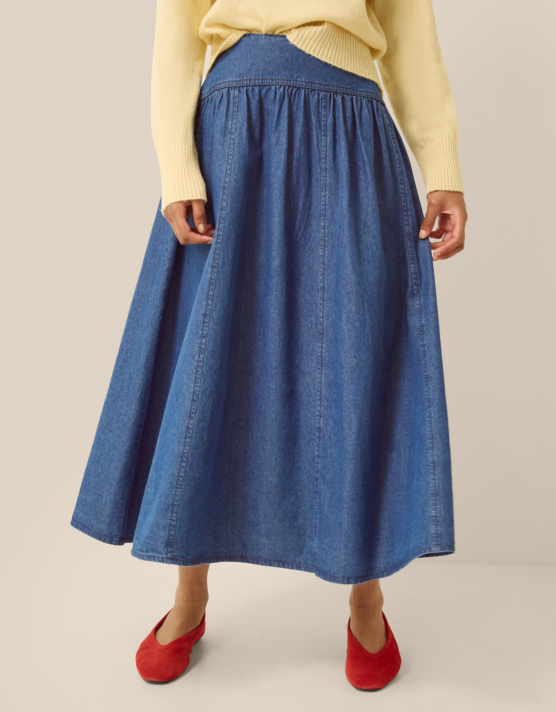 Monsoon Paloma Denim Midi Skirt, view 4