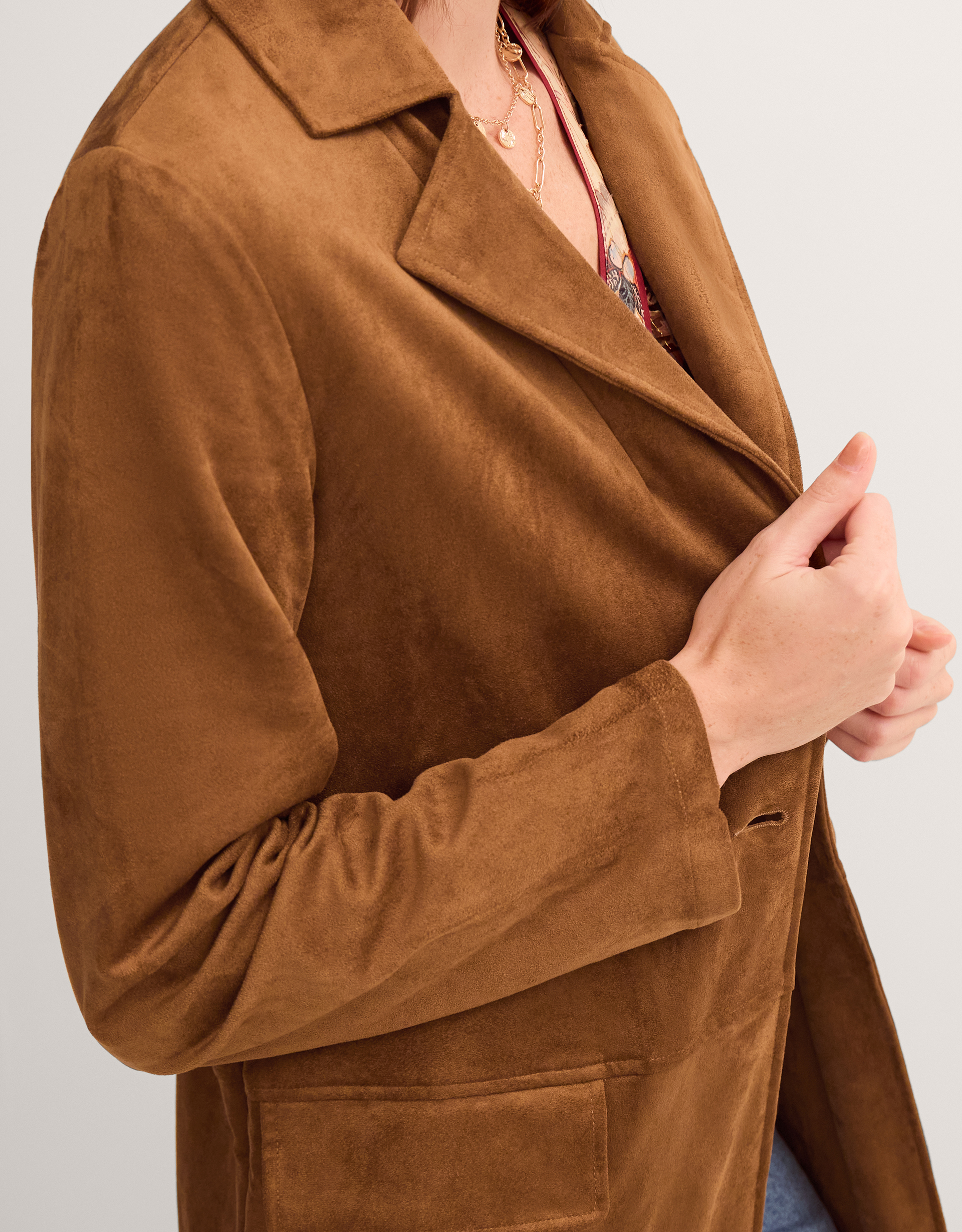 Monsoon Tove Faux Suede Coat in Tan, view 2