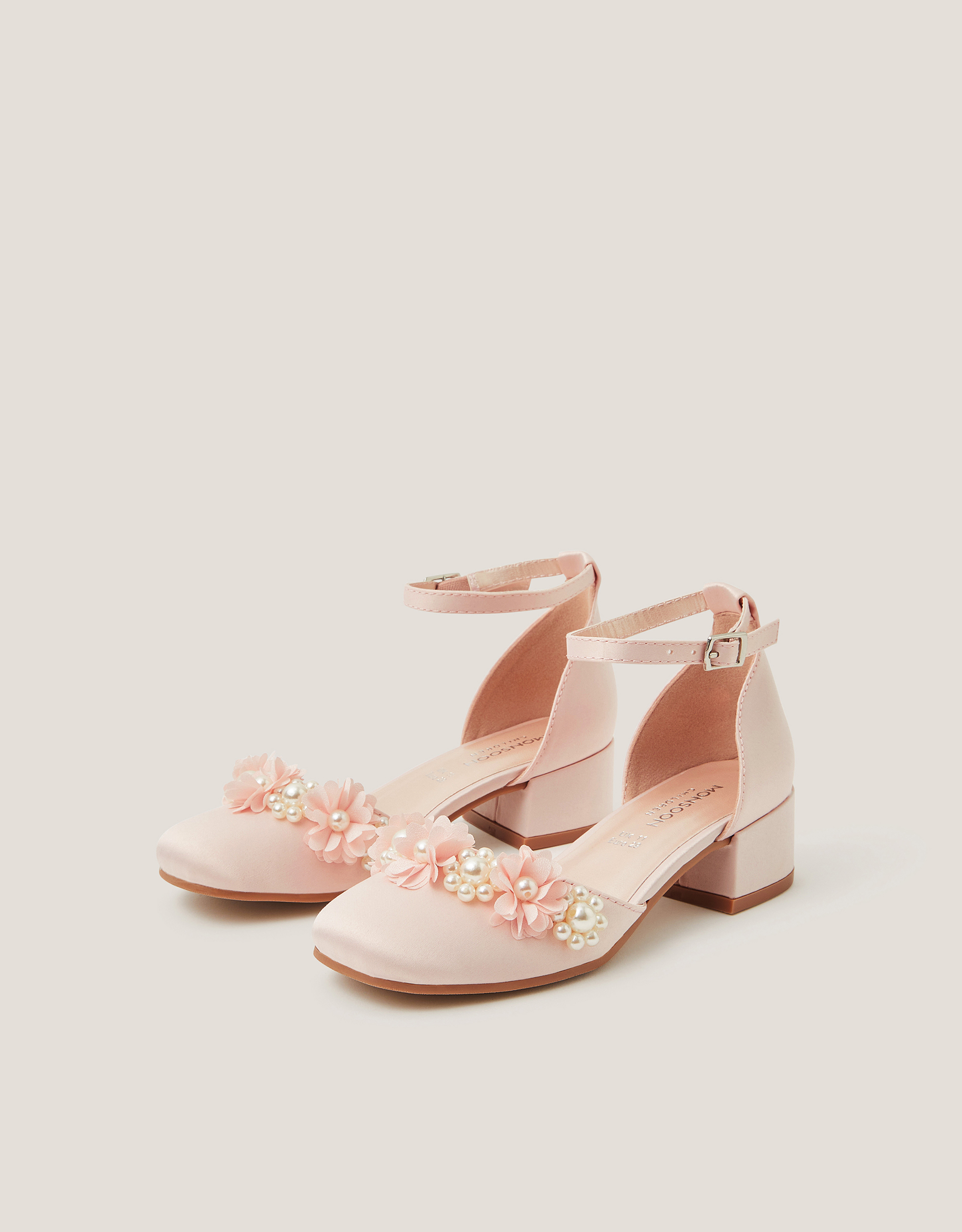 Monsoon Closed-Toe Flower Embellished Heels in Pink