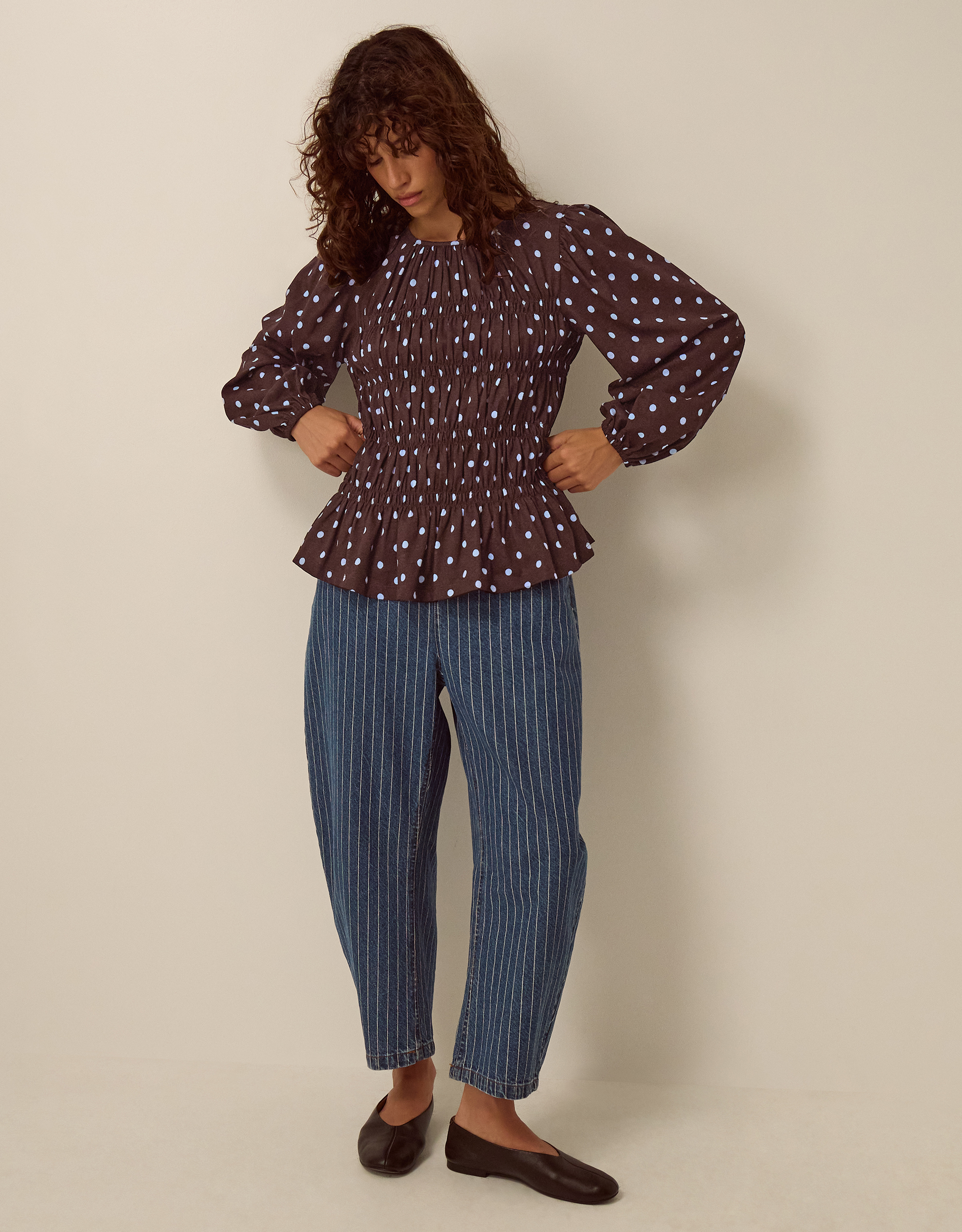 Monsoon Shae Smocked Polka Dot Jersey Top, view 4