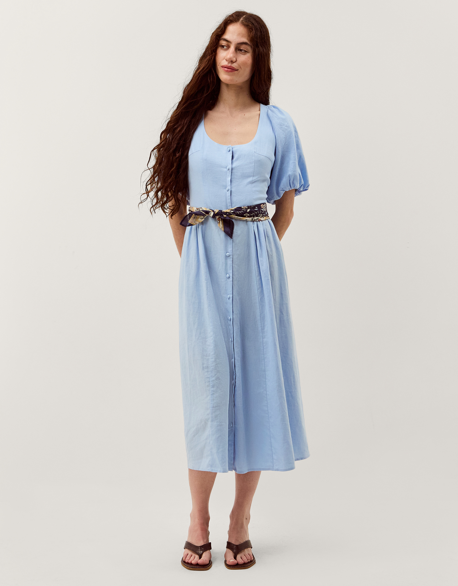Monsoon Lottie Puff Sleeve Linen Blend Midi Dress, view 4