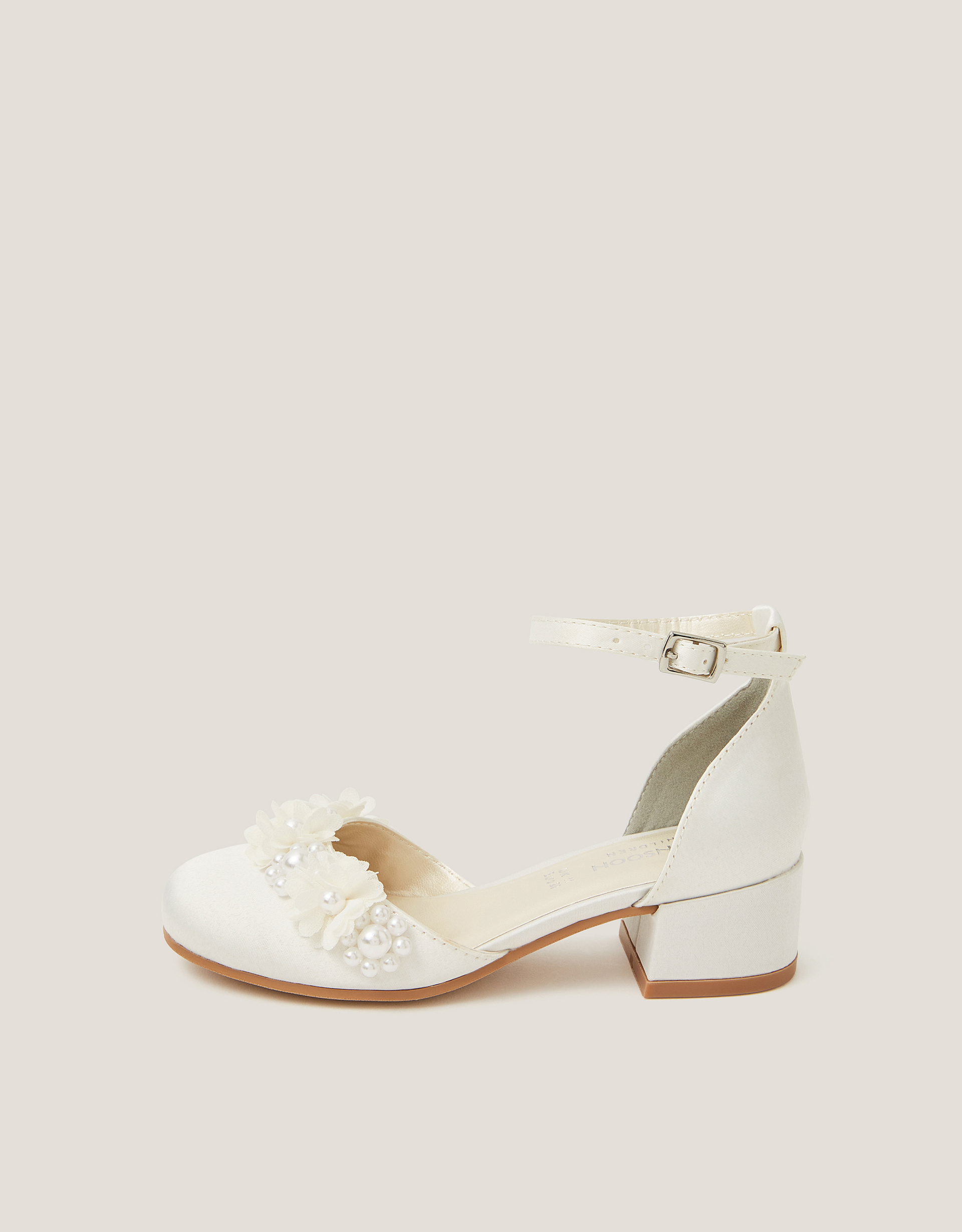 Monsoon Closed-Toe Flower Embellished Heels in Ivory, view 2