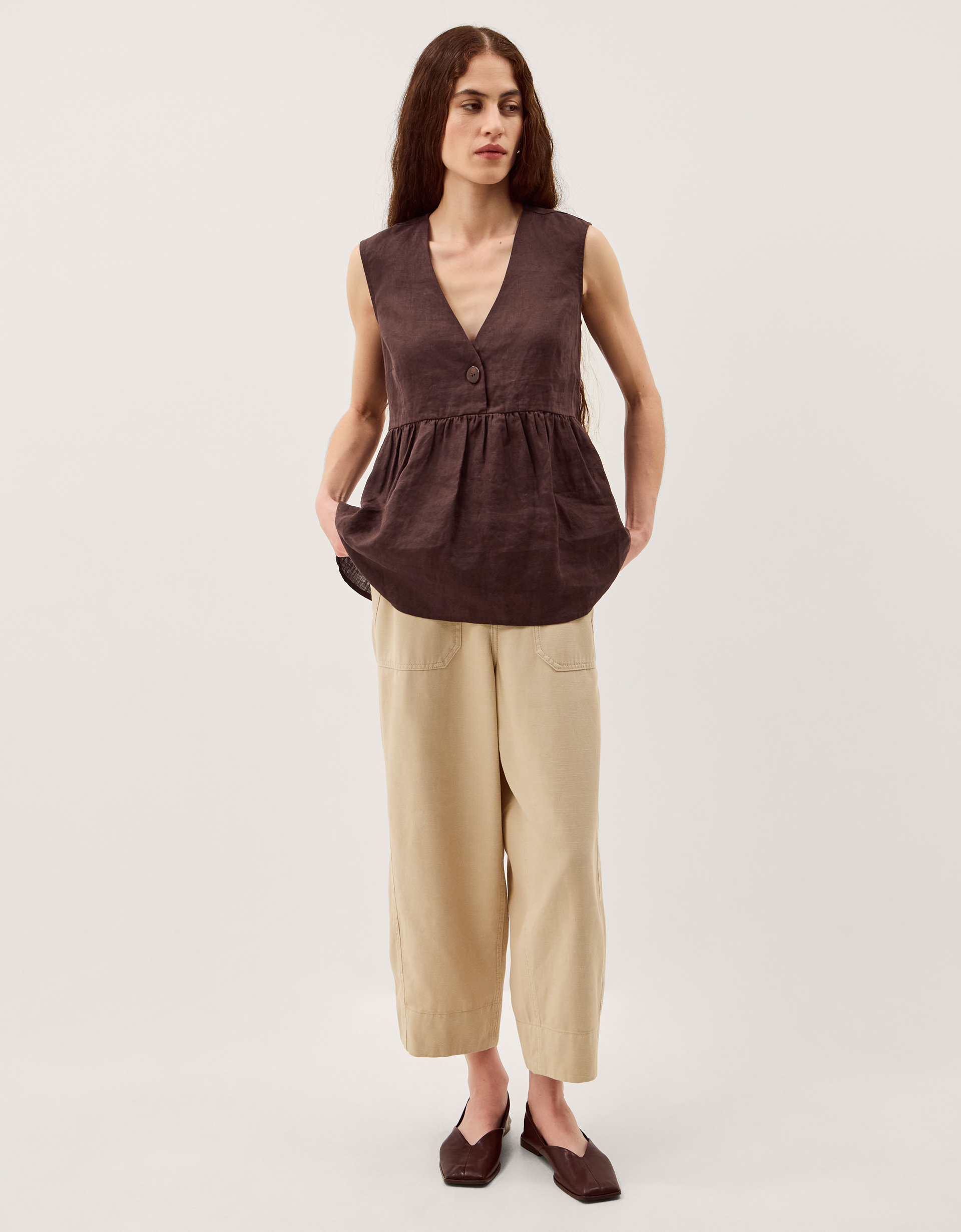 Monsoon Posey Sleeveless Linen Top in Brown, view 5