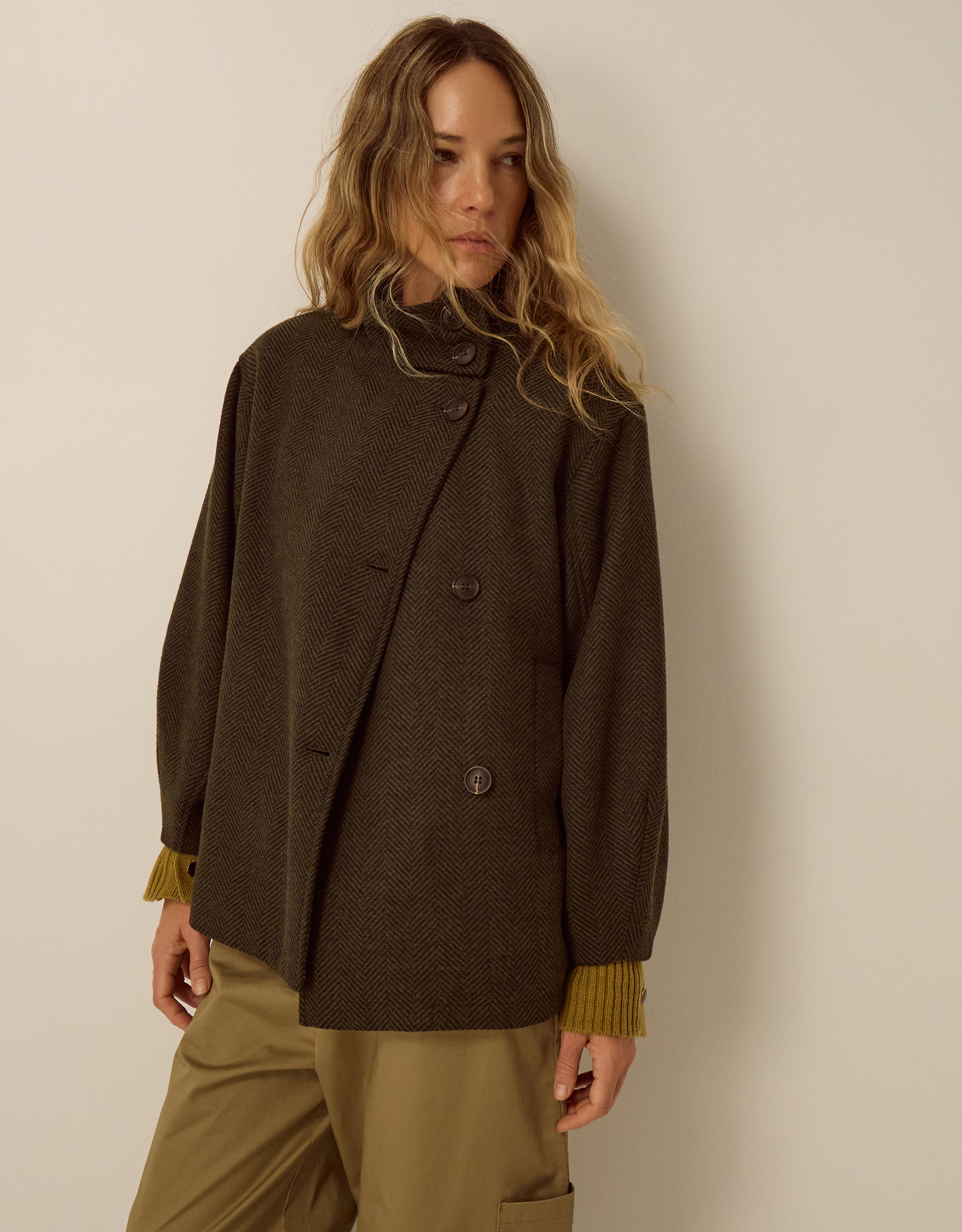 Monsoon Pip Funnel Neck Herringbone Coat