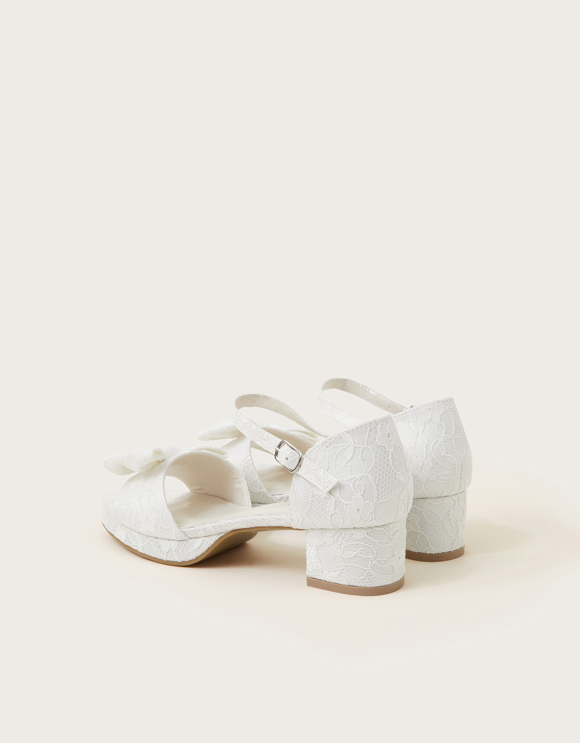 Monsoon Bow Lace Heeled Sandals Ivory, view 3