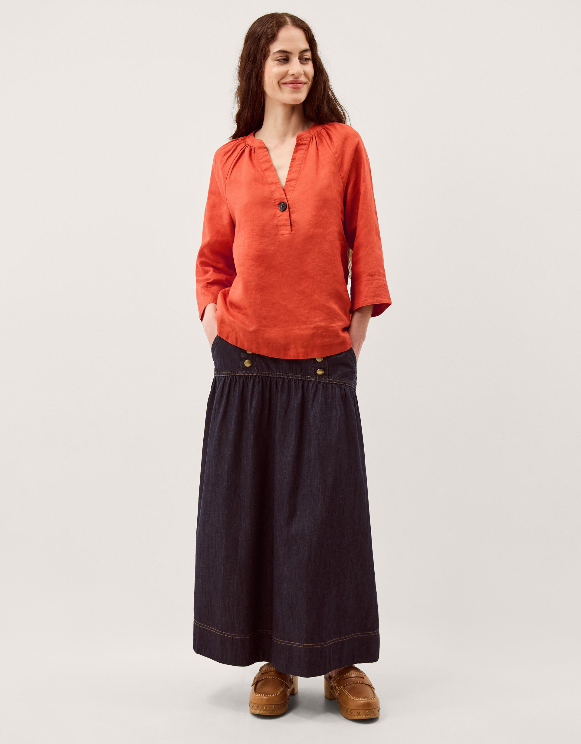 Monsoon Gianna Linen Top in Orange