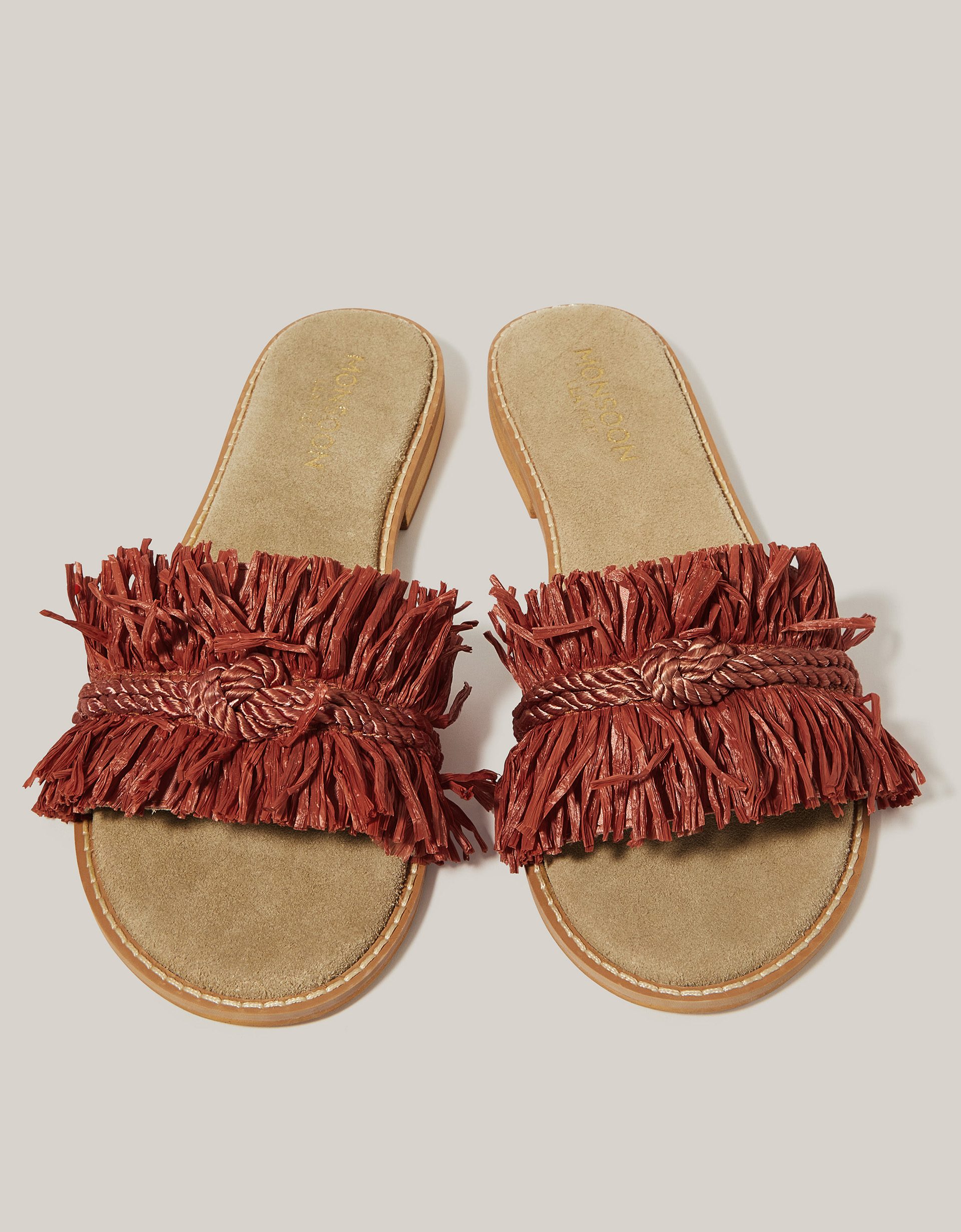 Monsoon Rhia Leather Raffia Slide Sandals