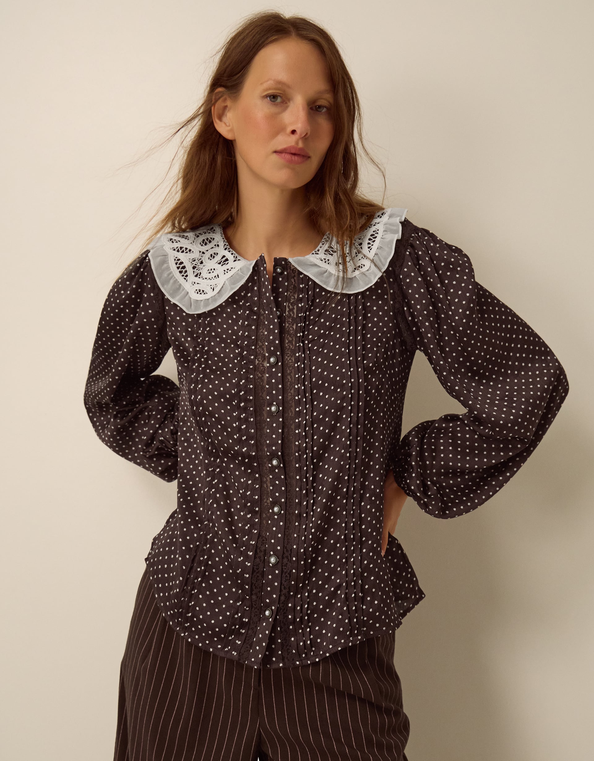 Shae Polka Dot Lace Top Brown