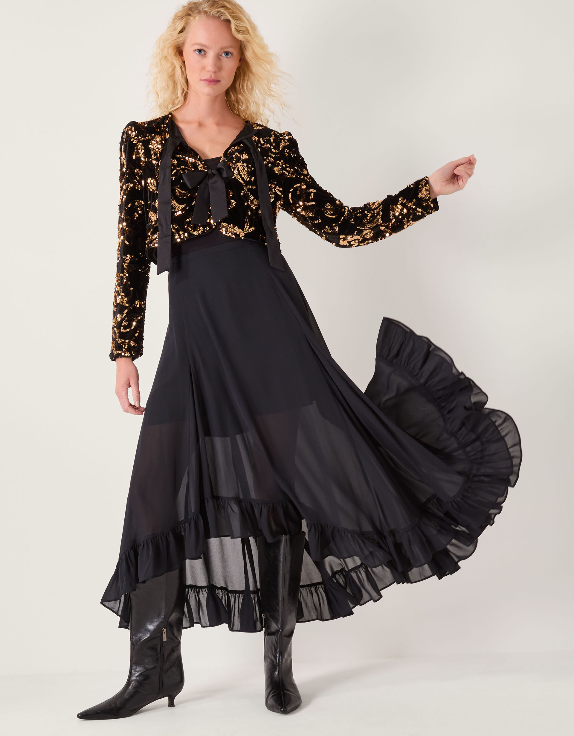 Monsoon Shola Sequin Bow Jacket, view 5