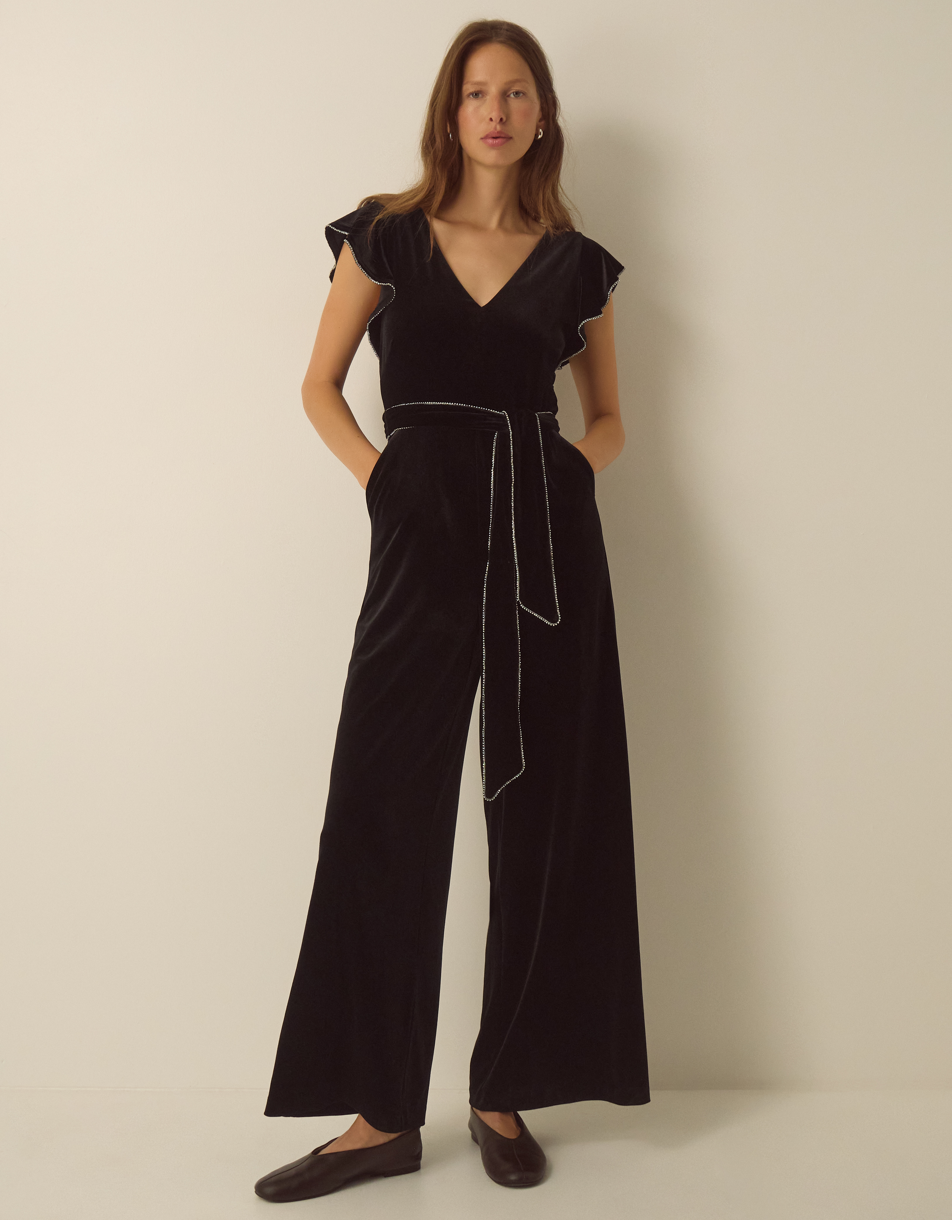 Monsoon Dionne V-Neck Velvet Jumpsuit
