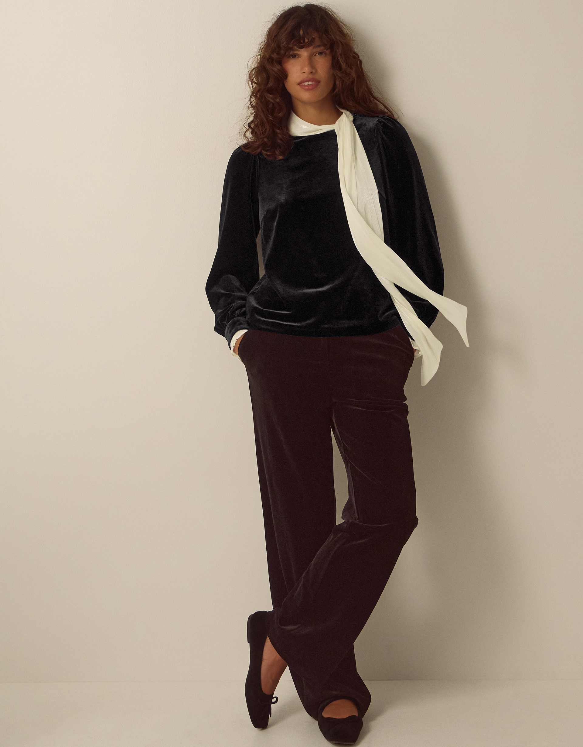 Monsoon Tia Tie Neck Velvet Top, view 2
