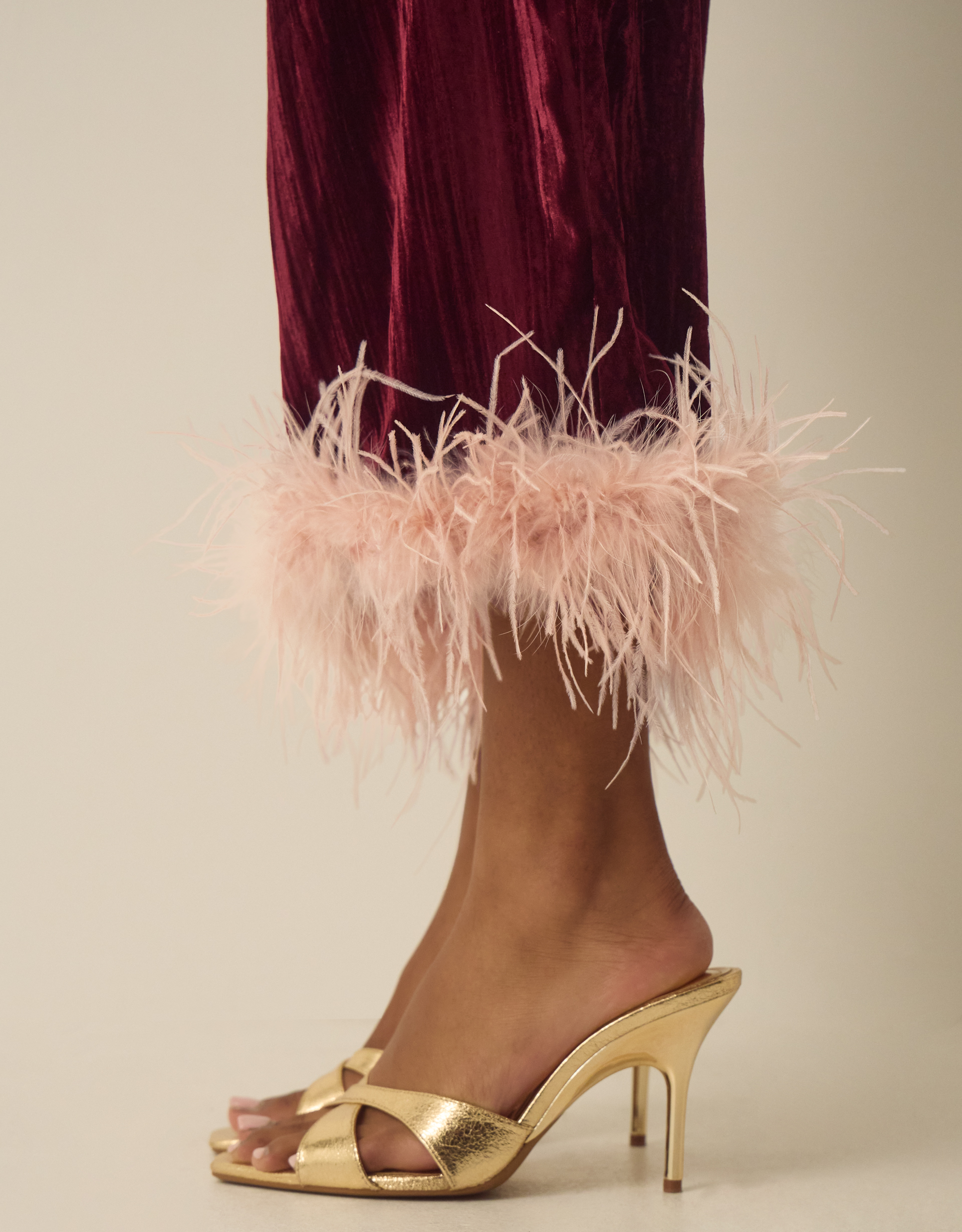 Monsoon Emma Faux Feather Cropped Velvet Trousers, view 2