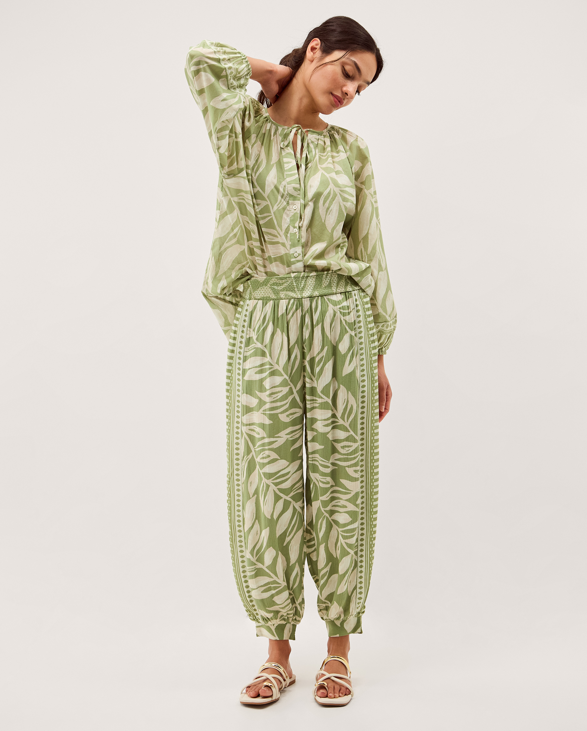 Monsoon Lillie Leaf Print Balloon Trousers