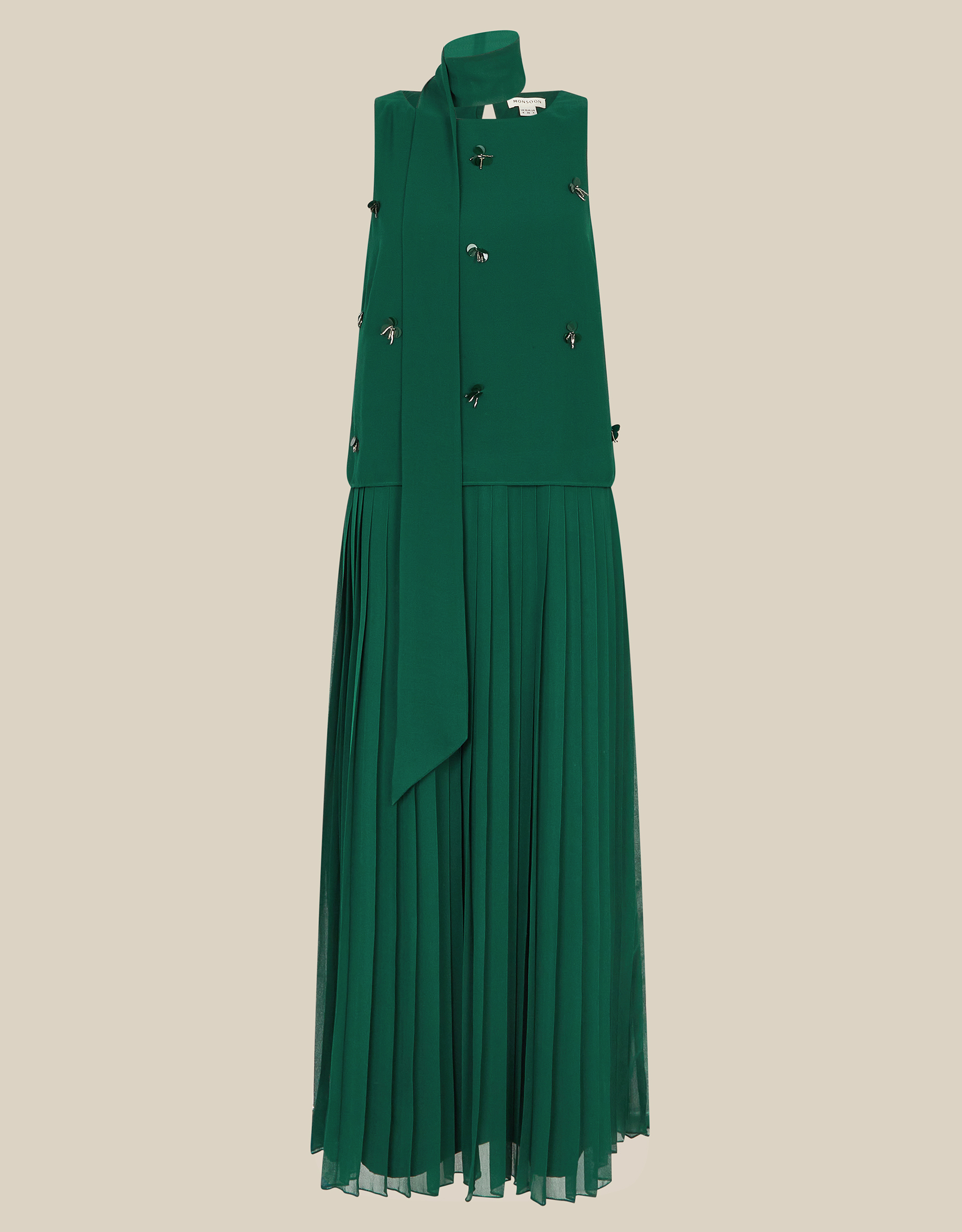 Monsoon Eva Embellished Maxi Dress & Scarf Green, view 6