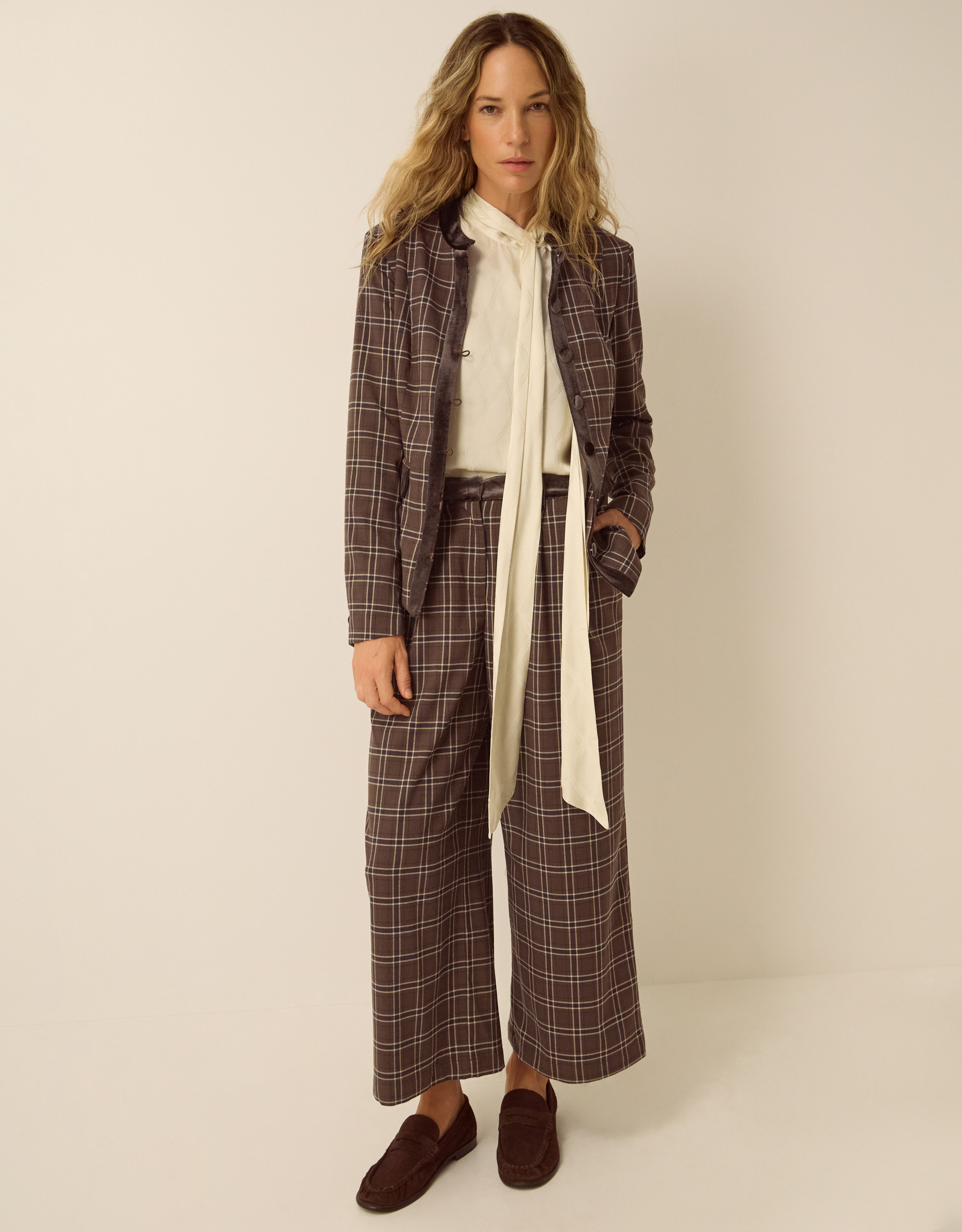 Monsoon Gracie Check Print Wide Leg Trousers
