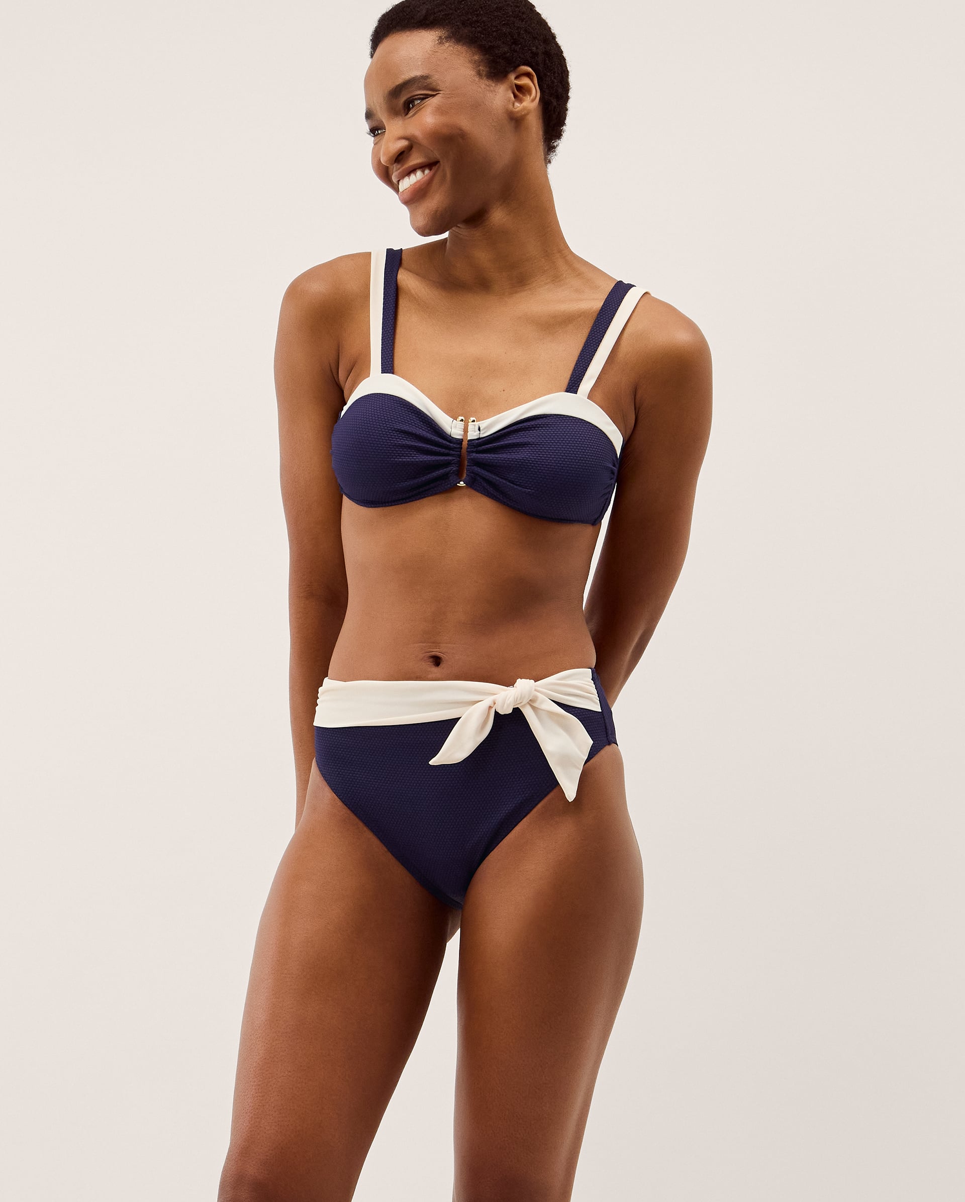 Monsoon Sabrina Two Tone High Waist Bikini Bottoms in Blue