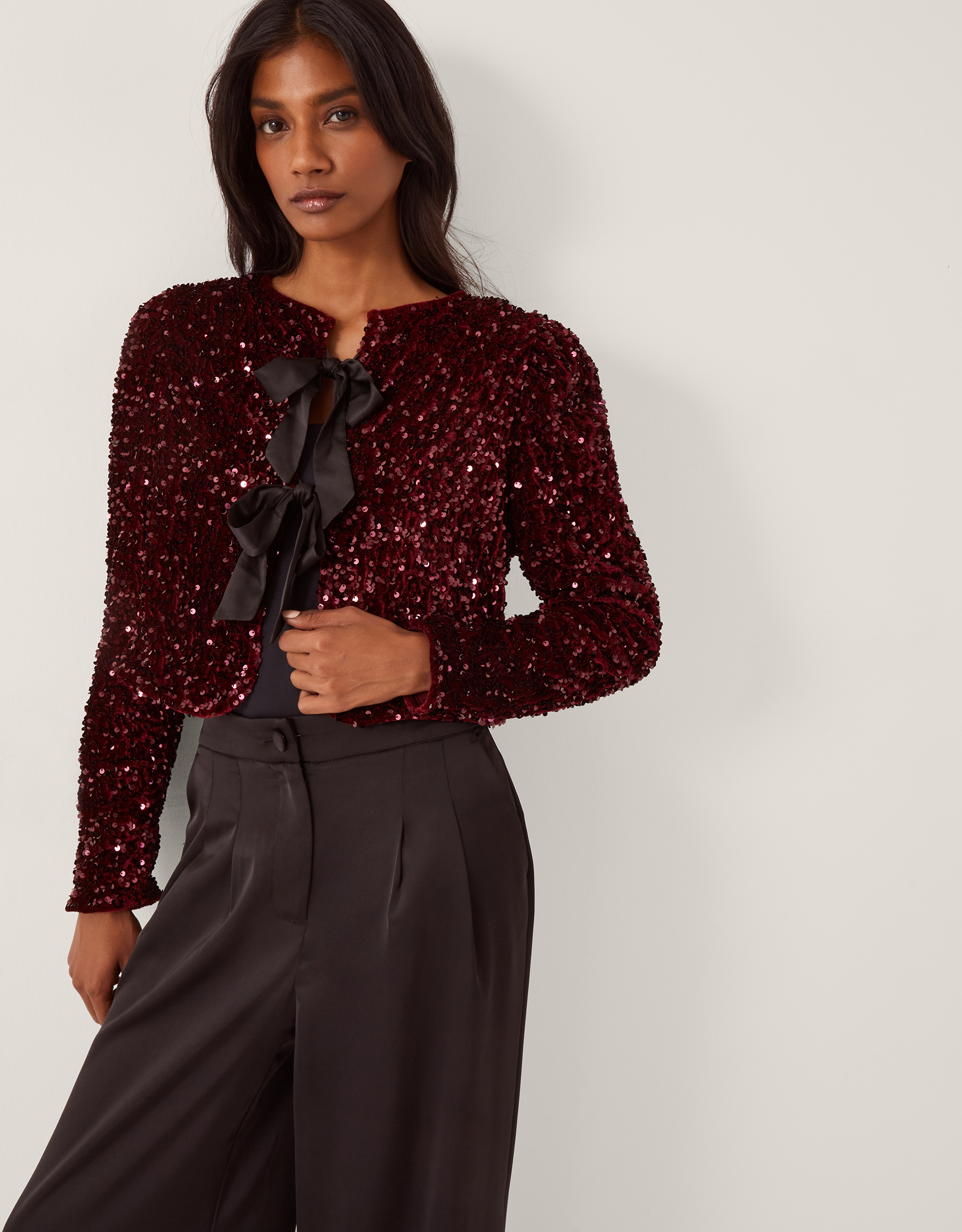 Monsoon Belinda Bow Sequin Jacket, view 4