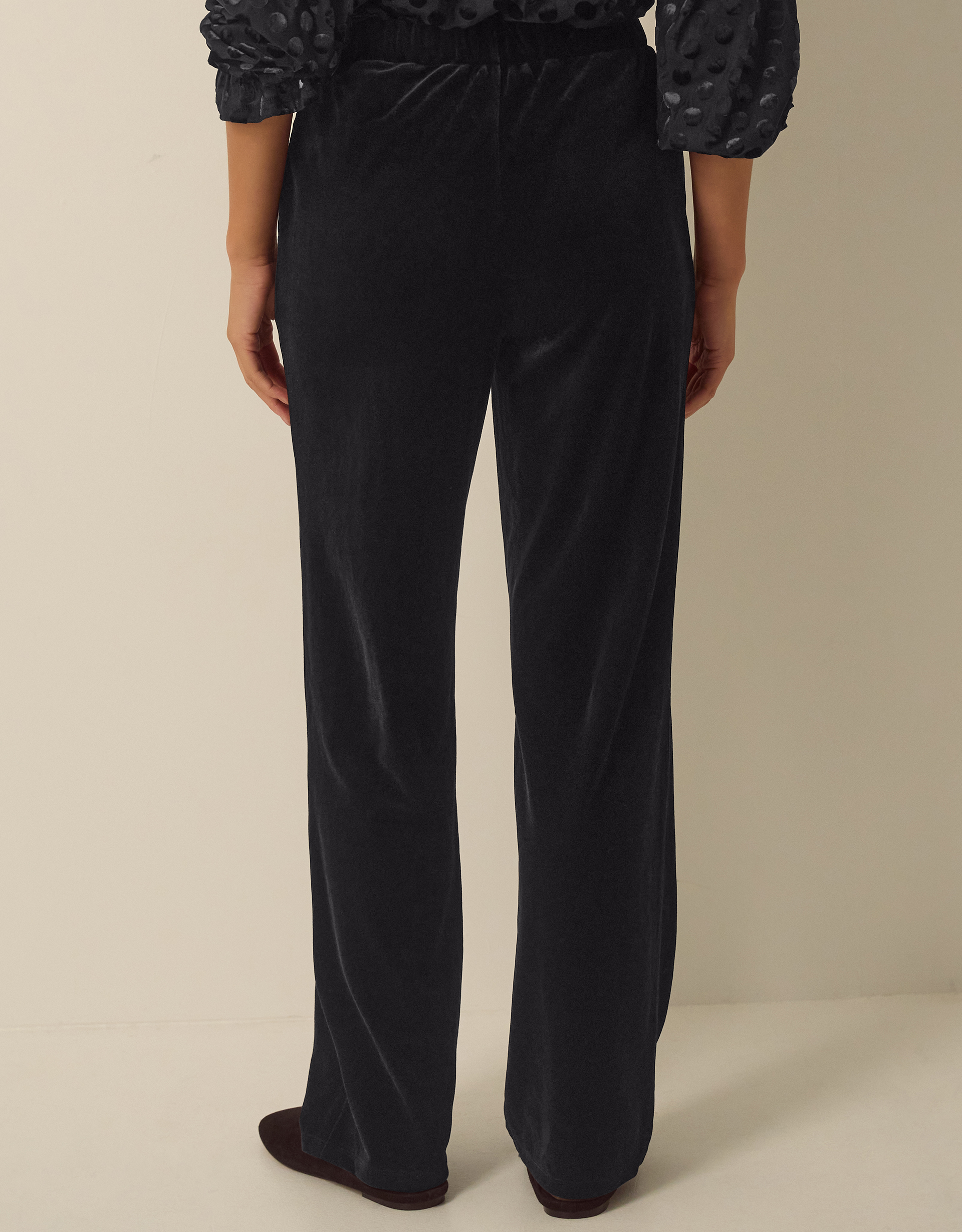 Monsoon Mila Velvet Straight Leg Trousers in Black, view 4
