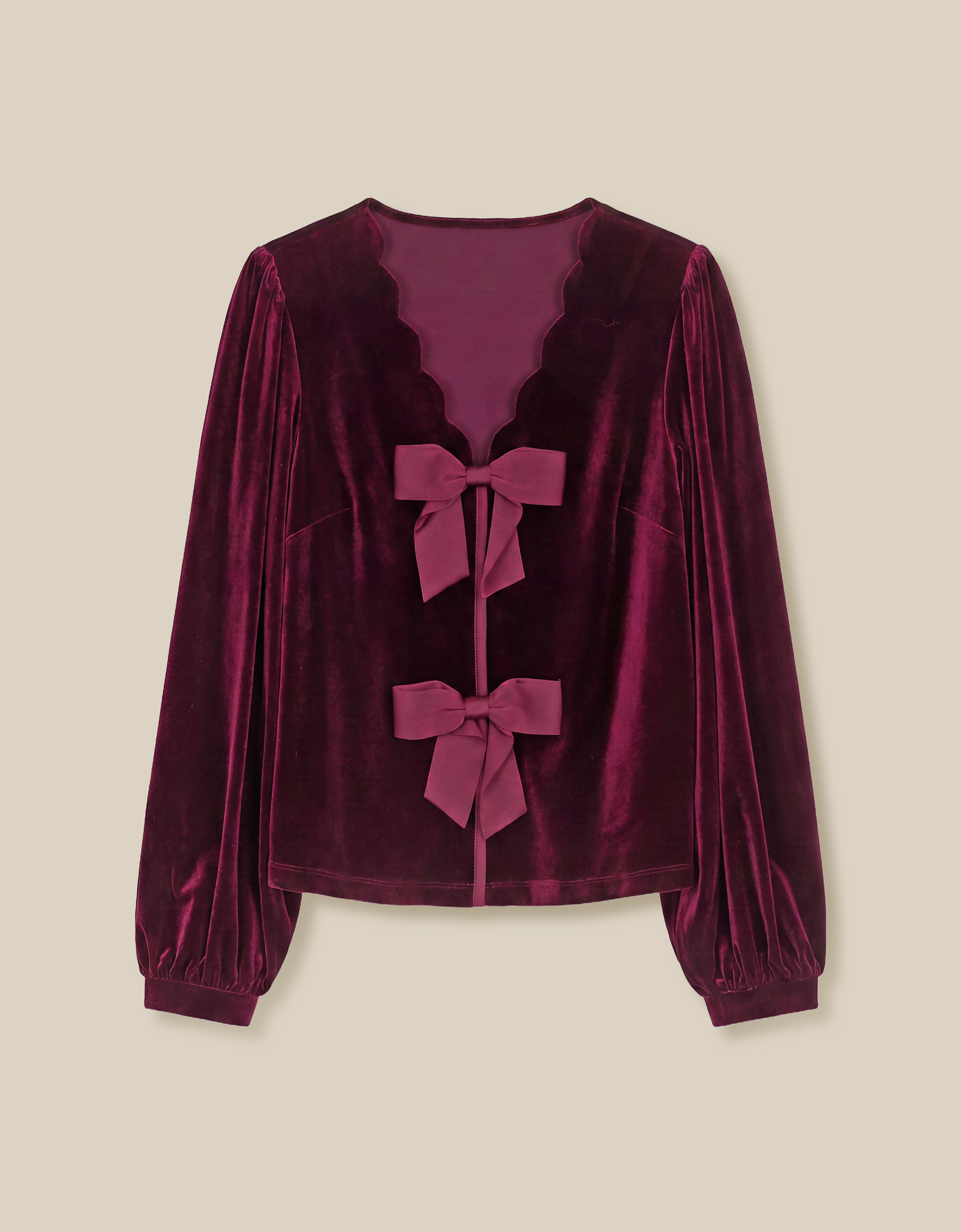 Monsoon Buffy Bow Scallop Velvet Top, view 5