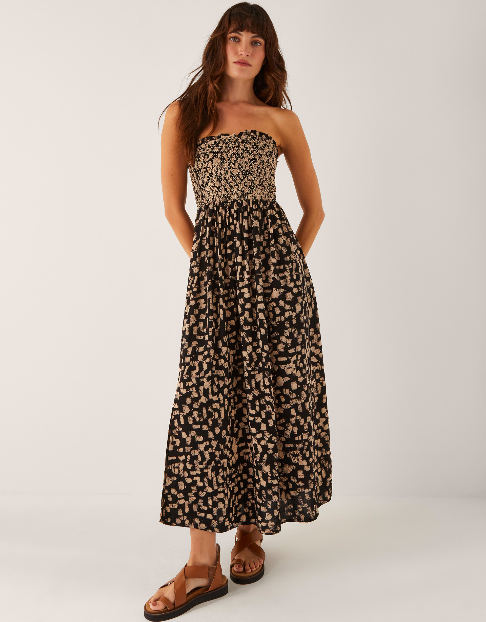 Monsoon Black & Gold Geometric Print Ania Bandeau Dress