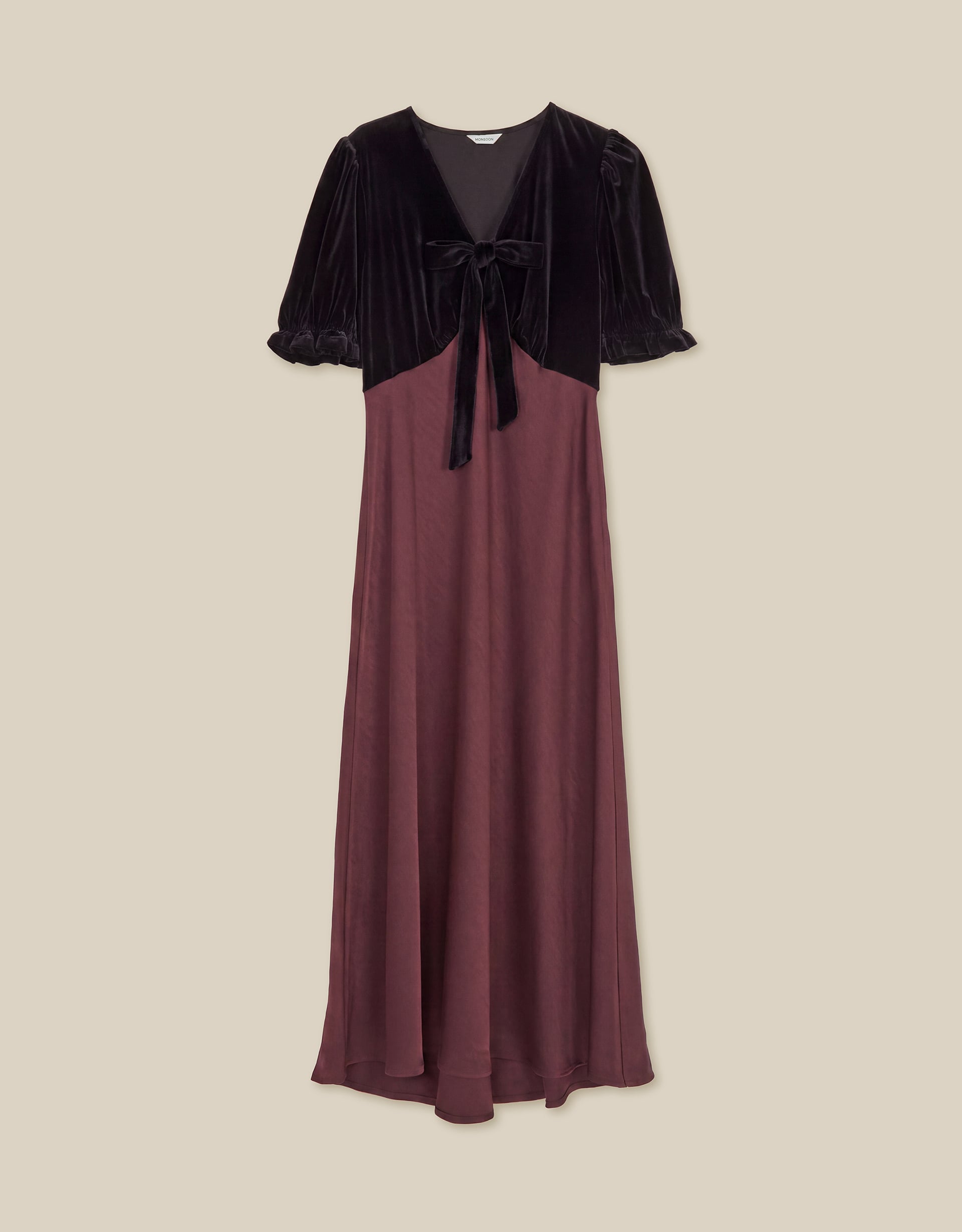 Monsoon Fiona Puff Sleeve Velvet Satin Midi Dress, view 6