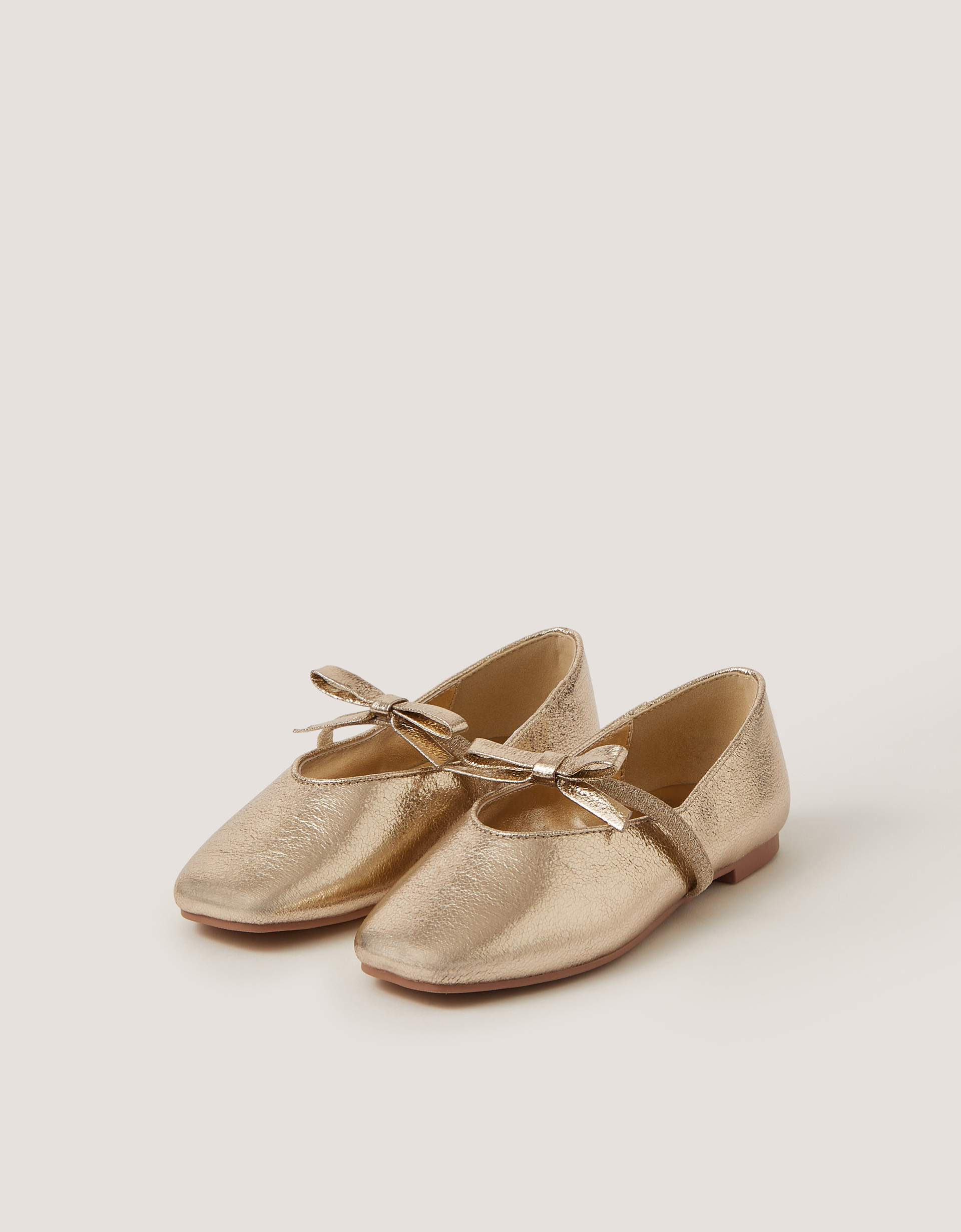 Monsoon Bow Strap Metallic Ballet Flats in Gold