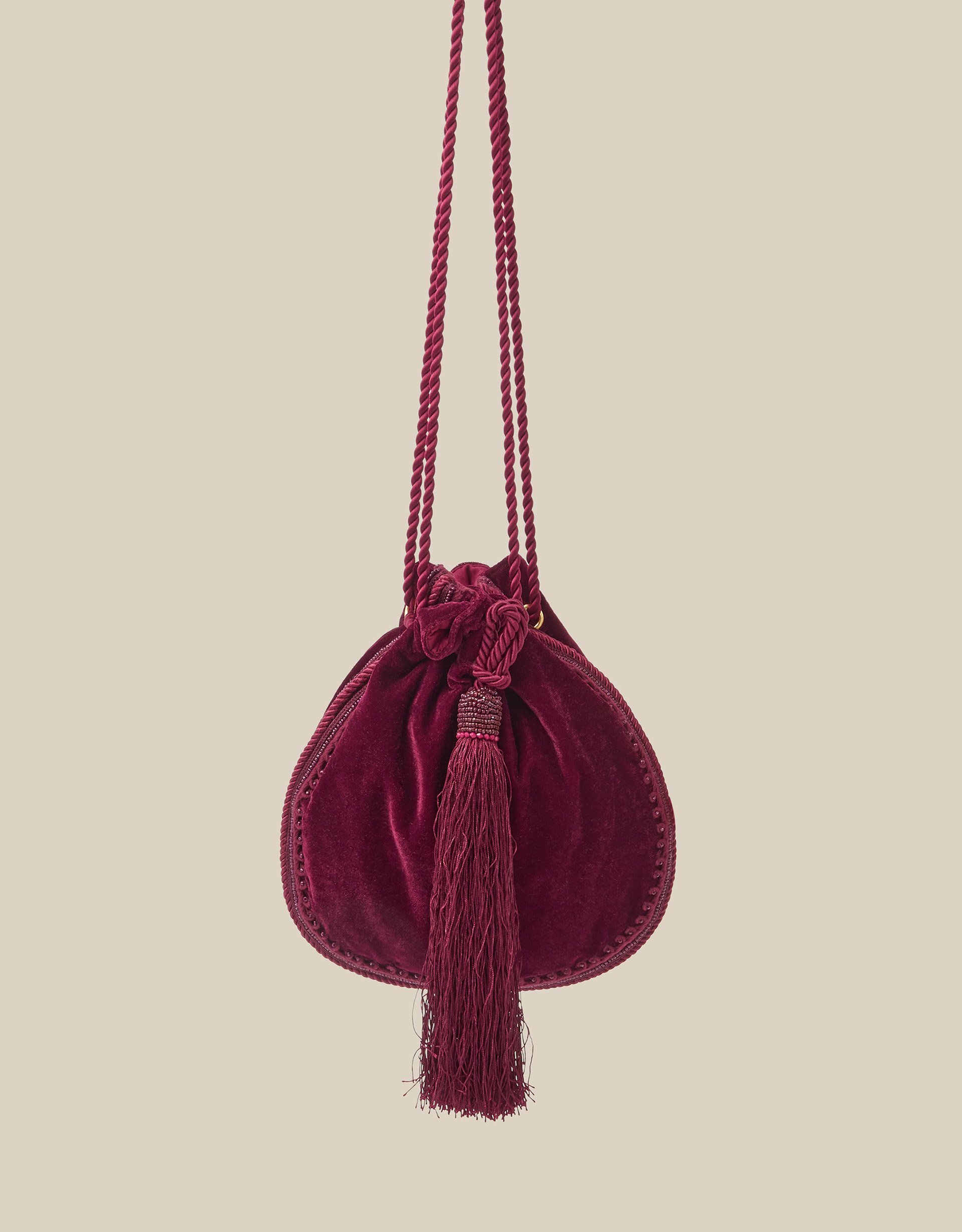 Monsoon Hope Tassel Velvet Pouch Bag in Red