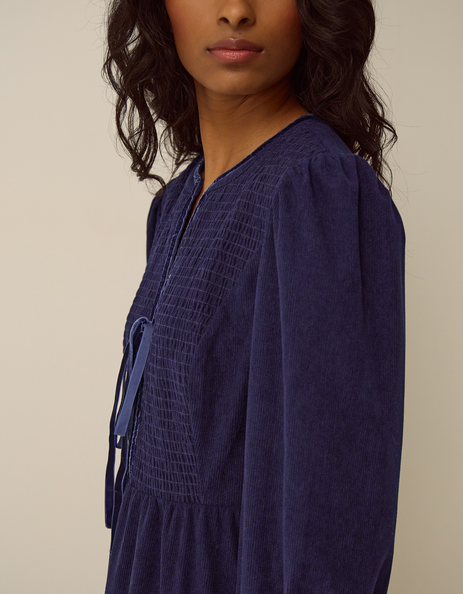 Monsoon Sara Smocked Corduroy Midi Dress, view 2