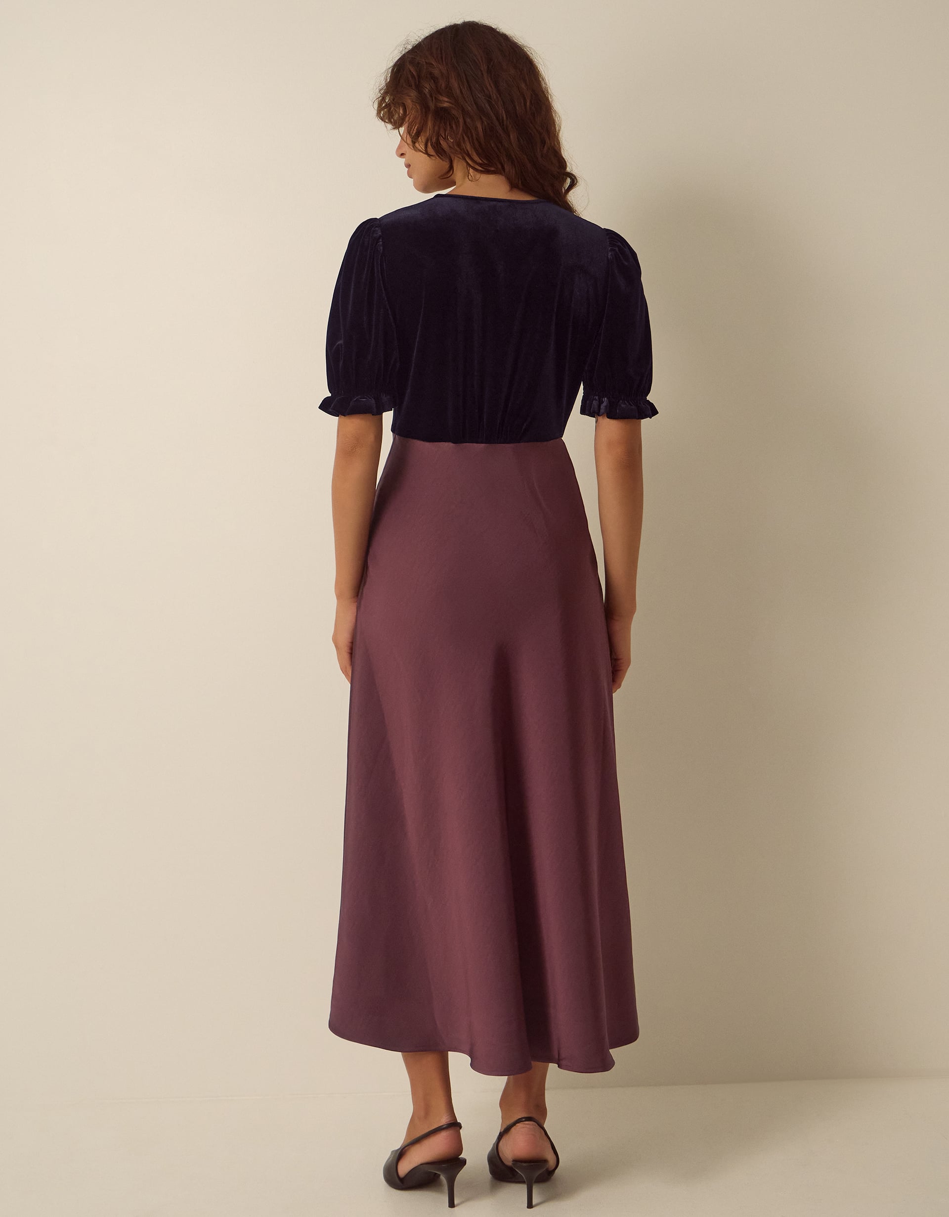 Monsoon Fiona Puff Sleeve Velvet Satin Midi Dress, view 5