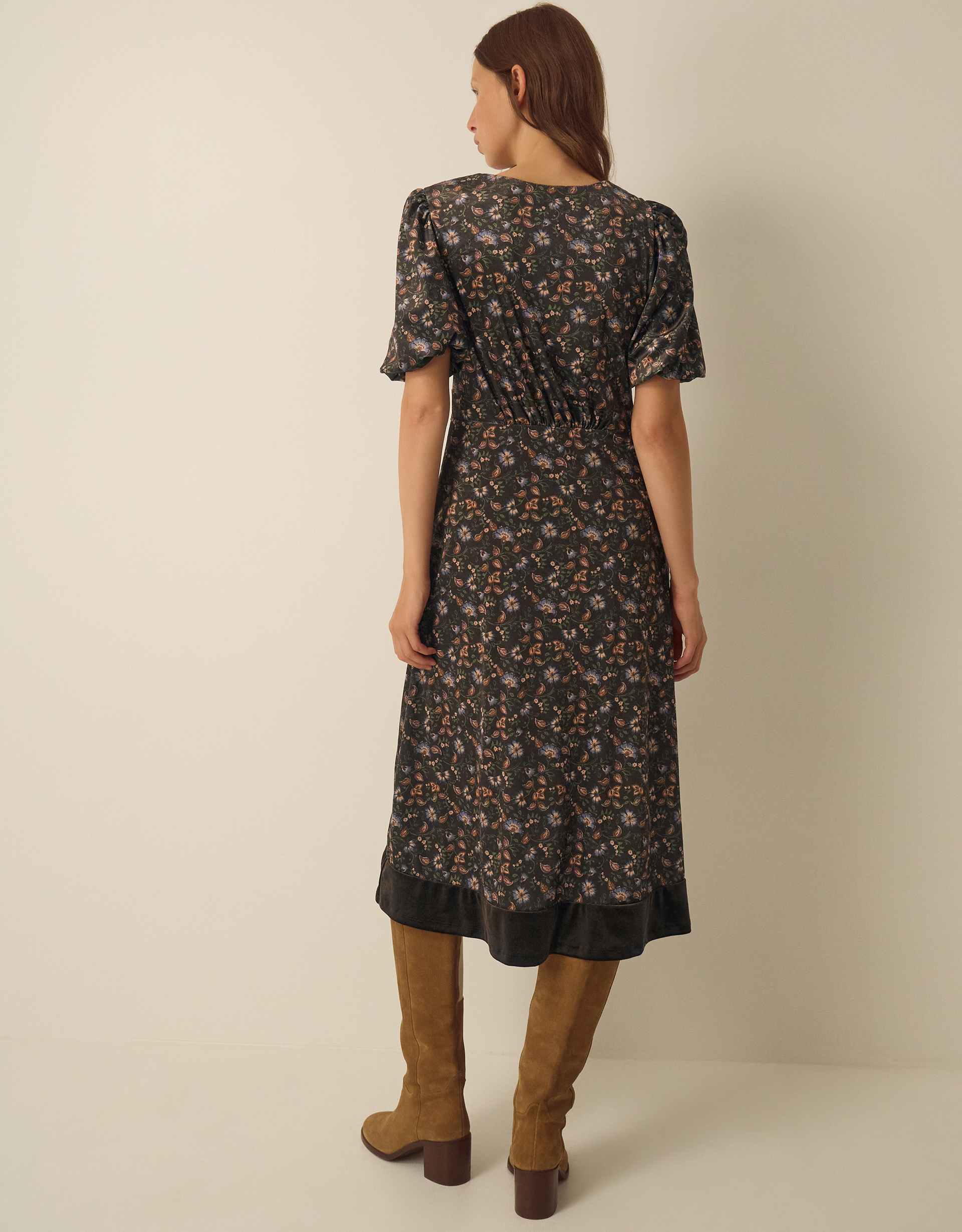 Monsoon Carly V-Neck Floral Print Velvet Midi Dress, view 3