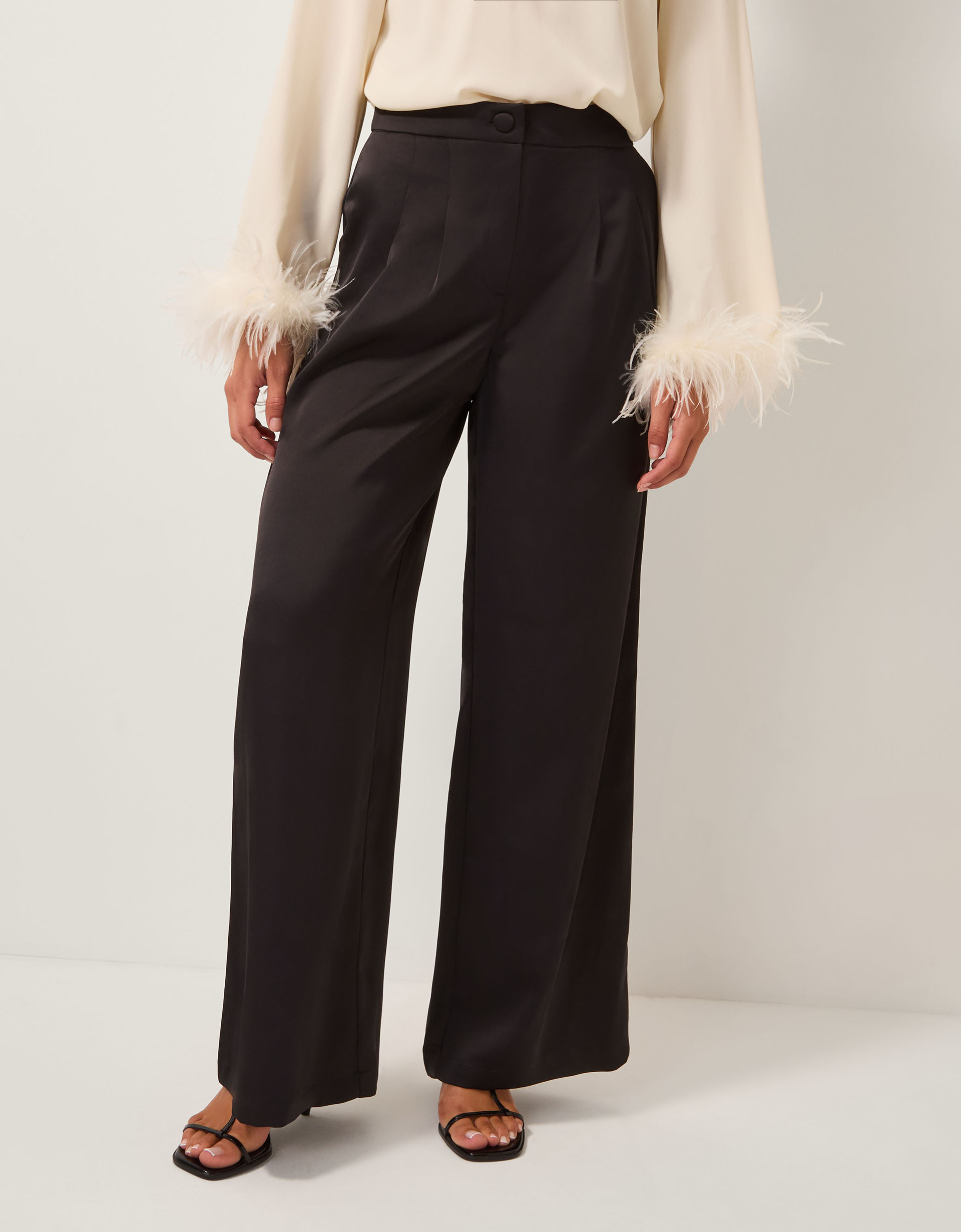 Maisie Satin Wide Leg Trousers Black