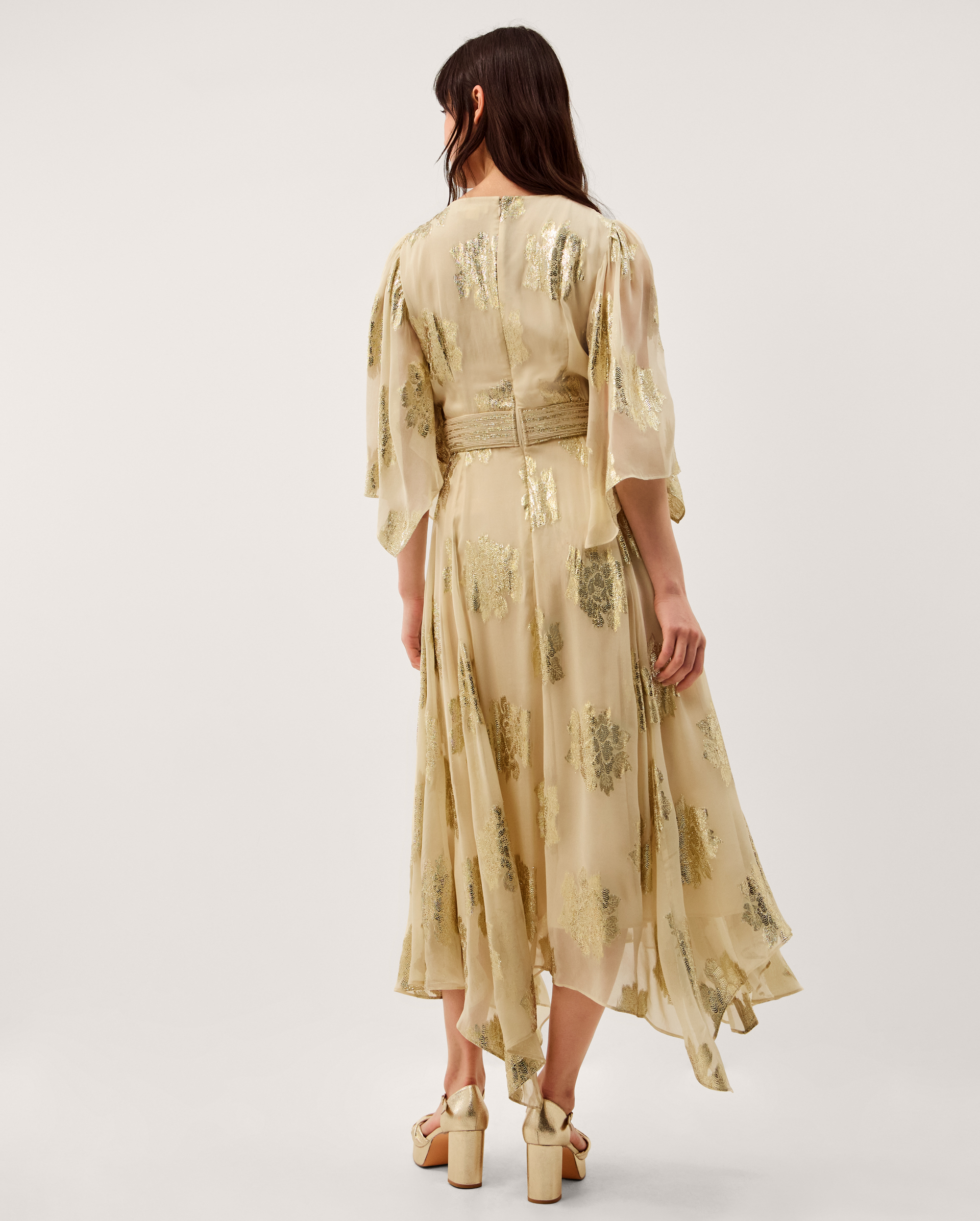 Monsoon Lydia V-Neck Shimmer Jacquard Midi Dress, view 4