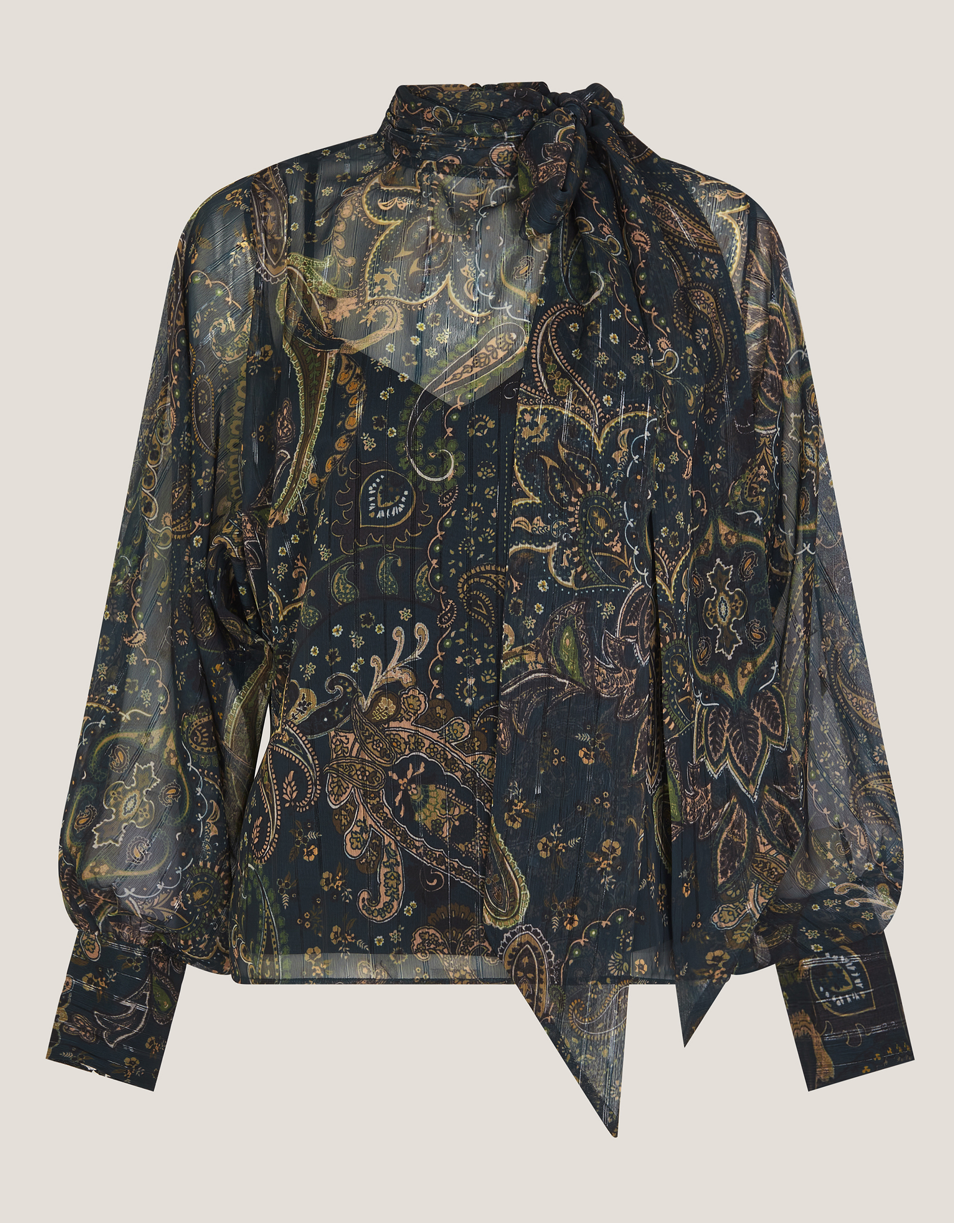 Monsoon Marianna Sheer Paisley Pussybow Blouse, view 5