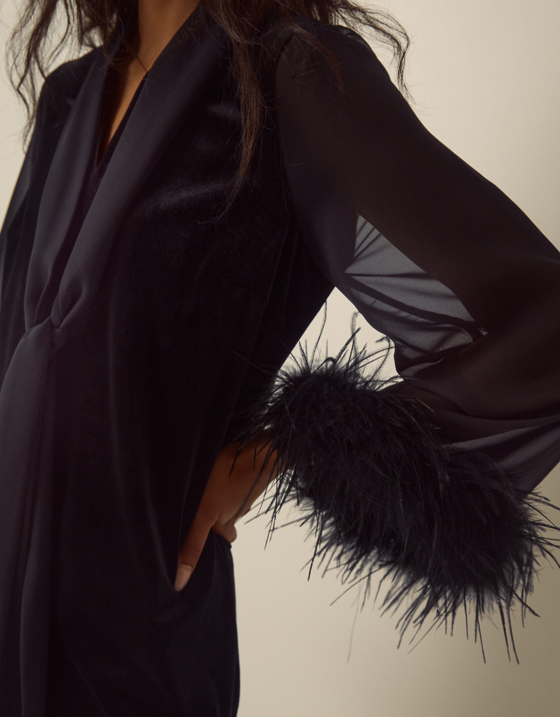 Monsoon Sadie V-Neck Faux Feather Velvet Mini Dress, view 4