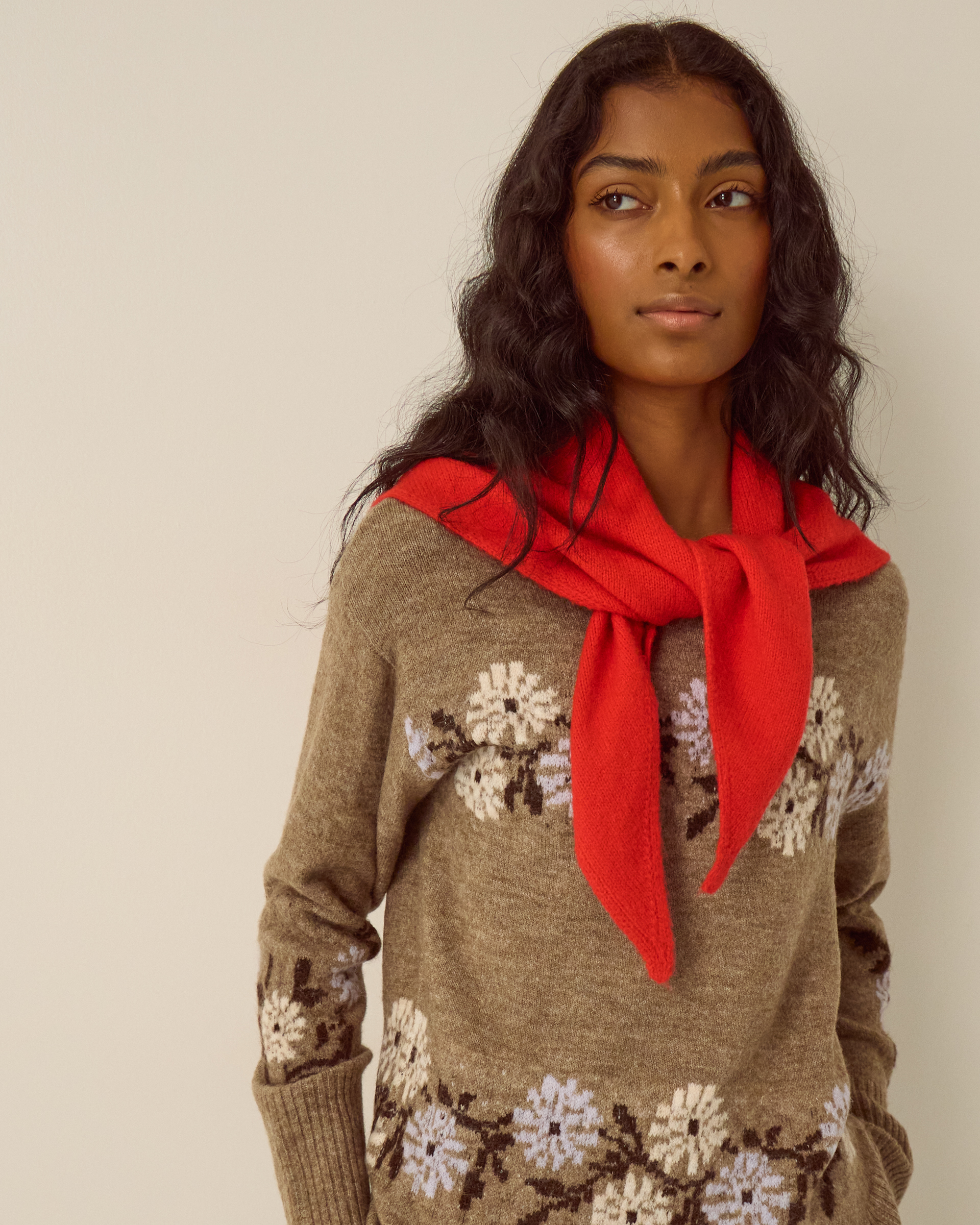 Monsoon Fae Knitted Triangle Scarf in Red