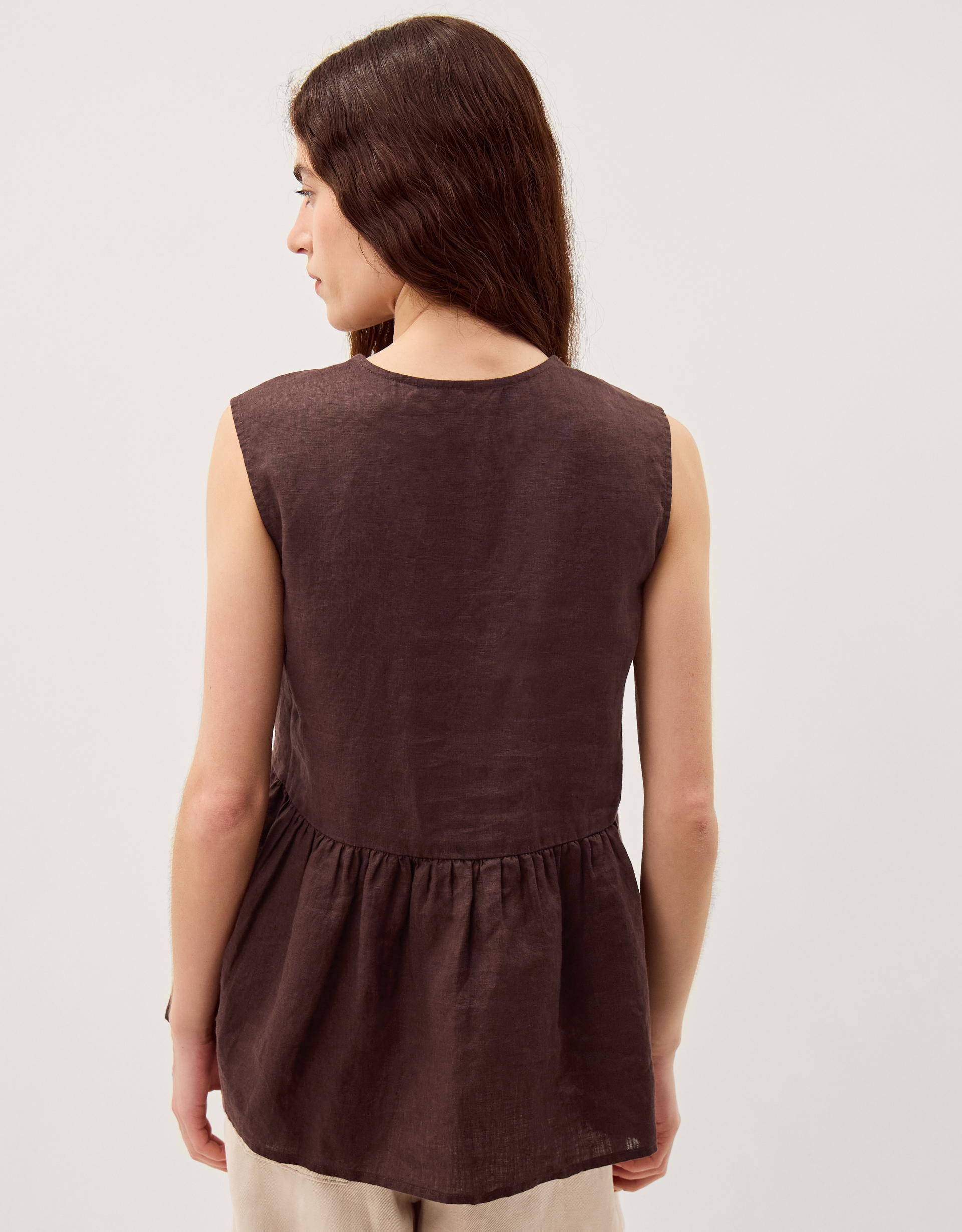 Monsoon Posey Sleeveless Linen Top in Brown, view 3