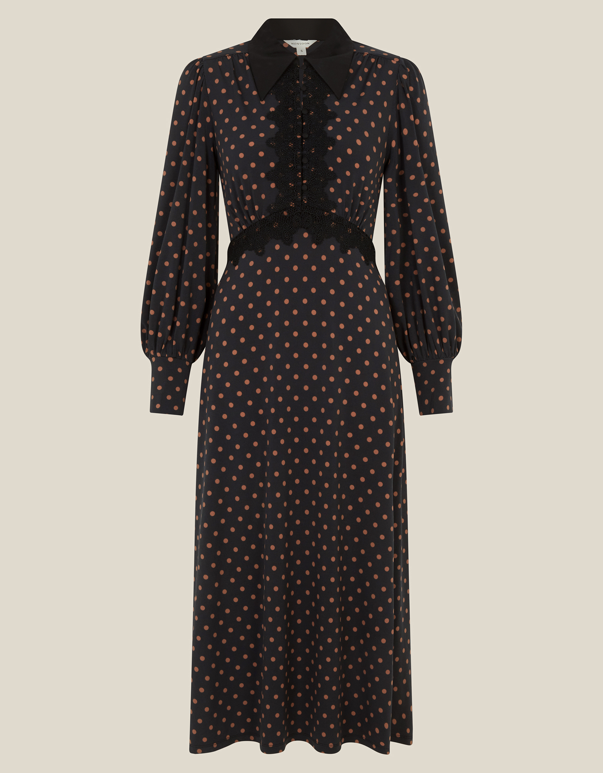 Monsoon Sally Lace Polka Dot Jersey Midi Dress, view 5