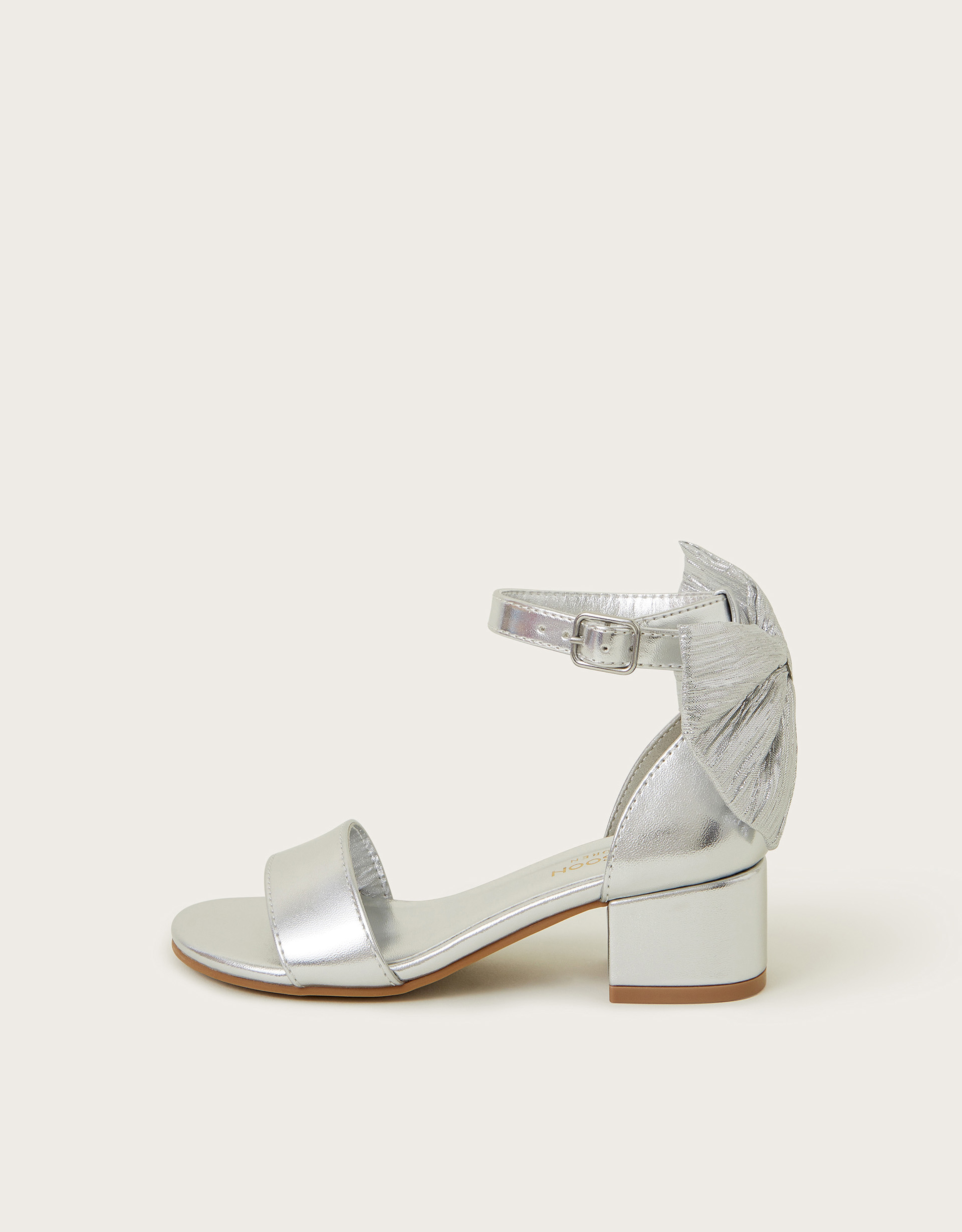 Monsoon Open-Toe Bow Heels in Silver, view 2
