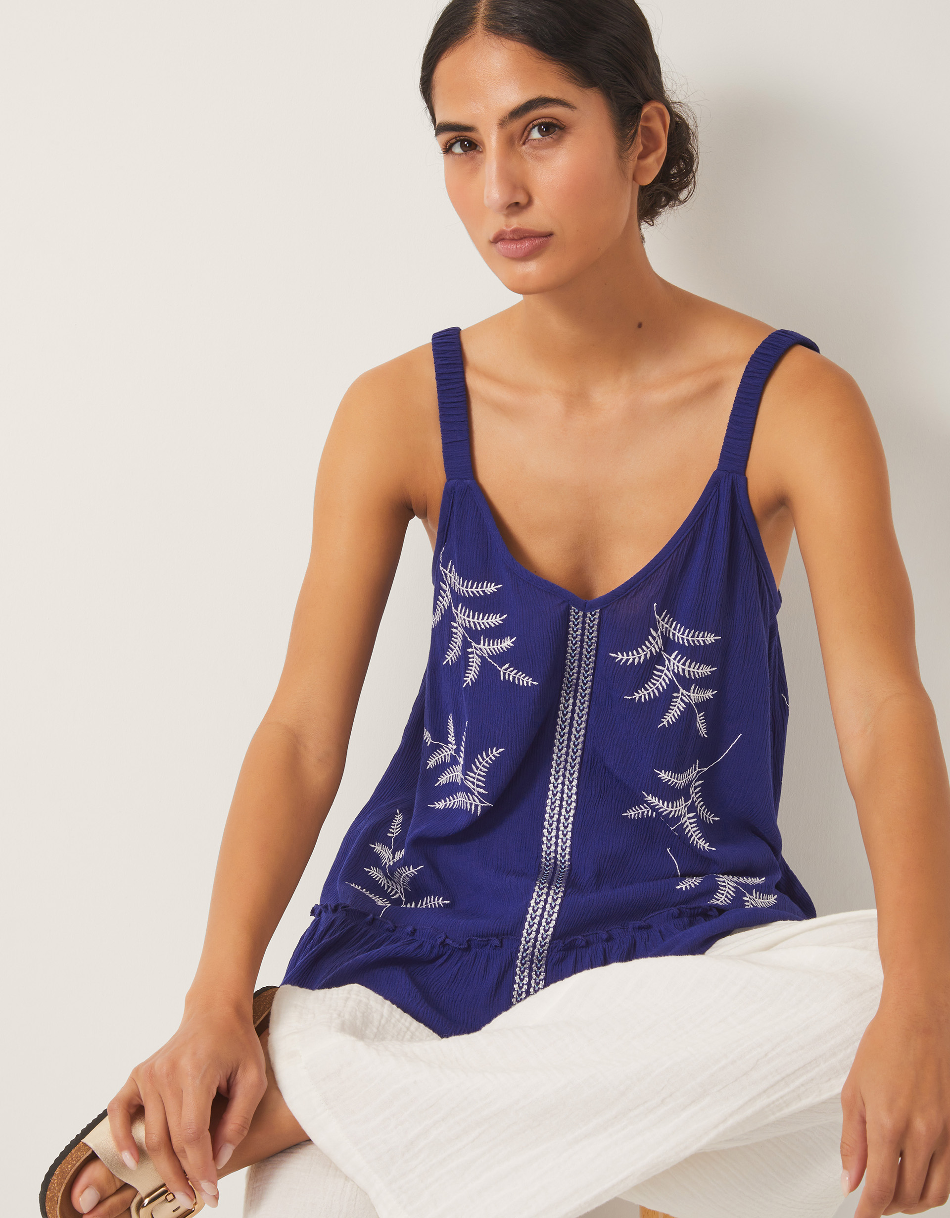 Monsoon Fern Embroidered Crinkle Cami Top, view 2