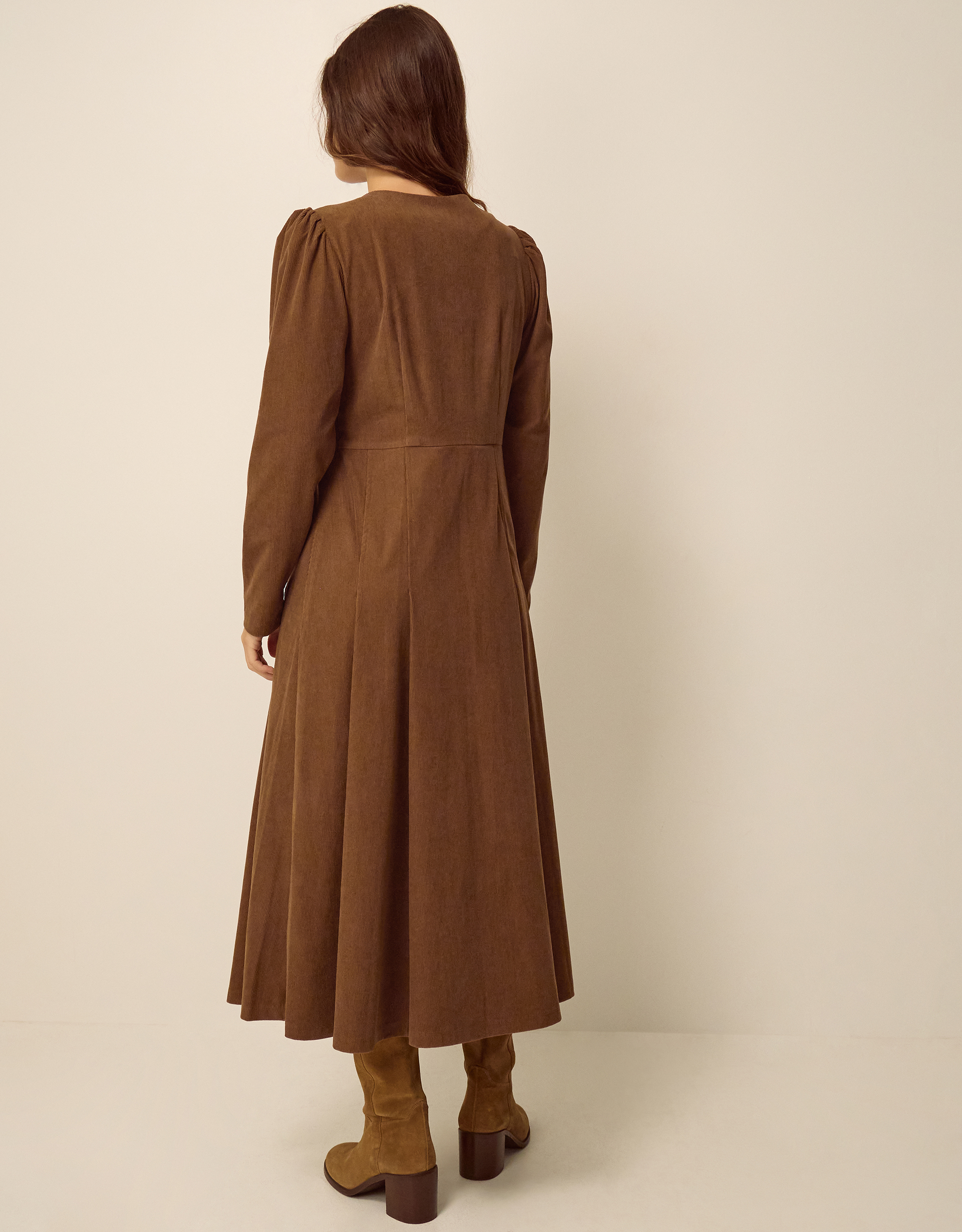 Monsoon Silvia Button Stretch Corduroy Midi Dress, view 3