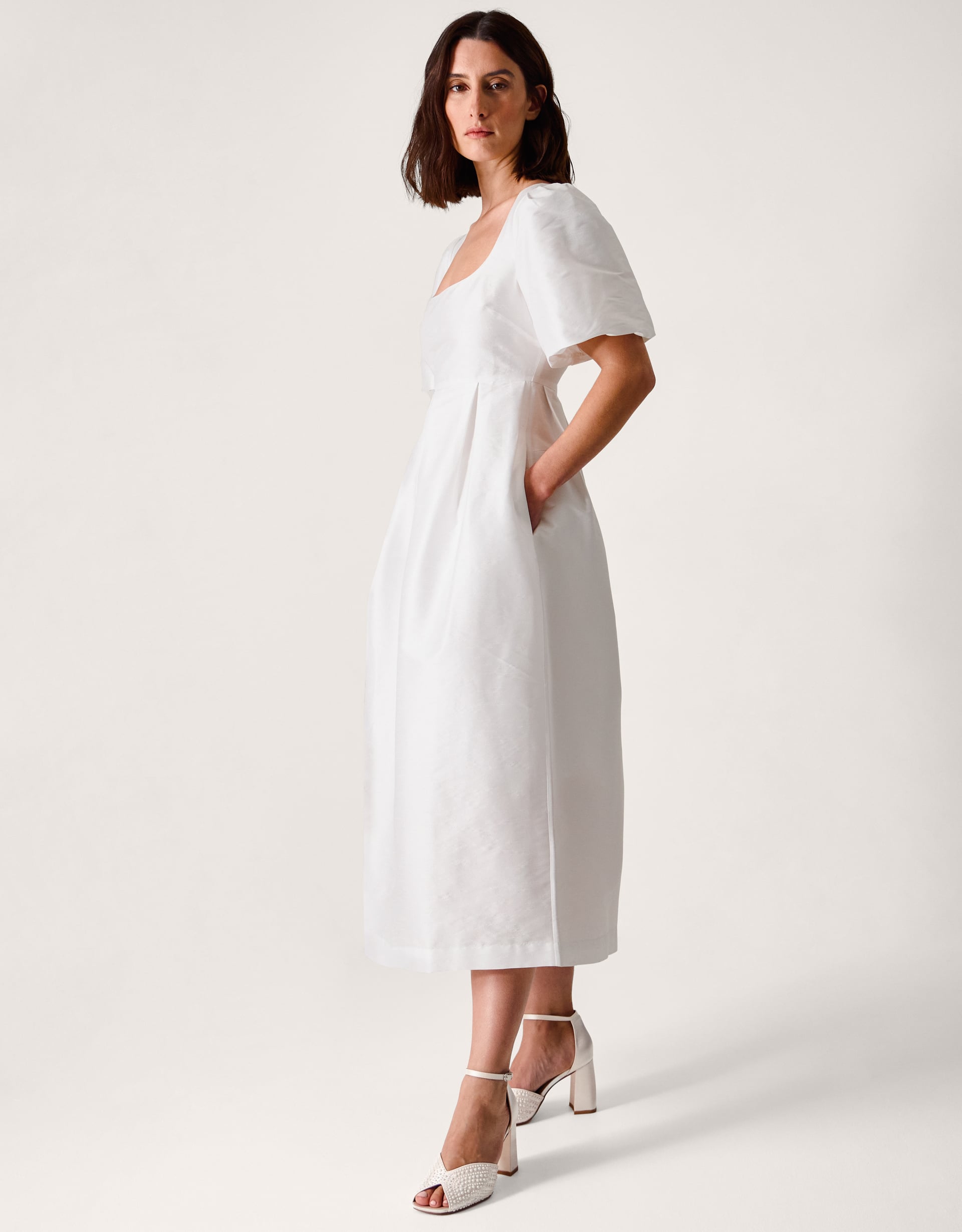 Monsoon Sloane Short Sleeve Midi Wedding Dress