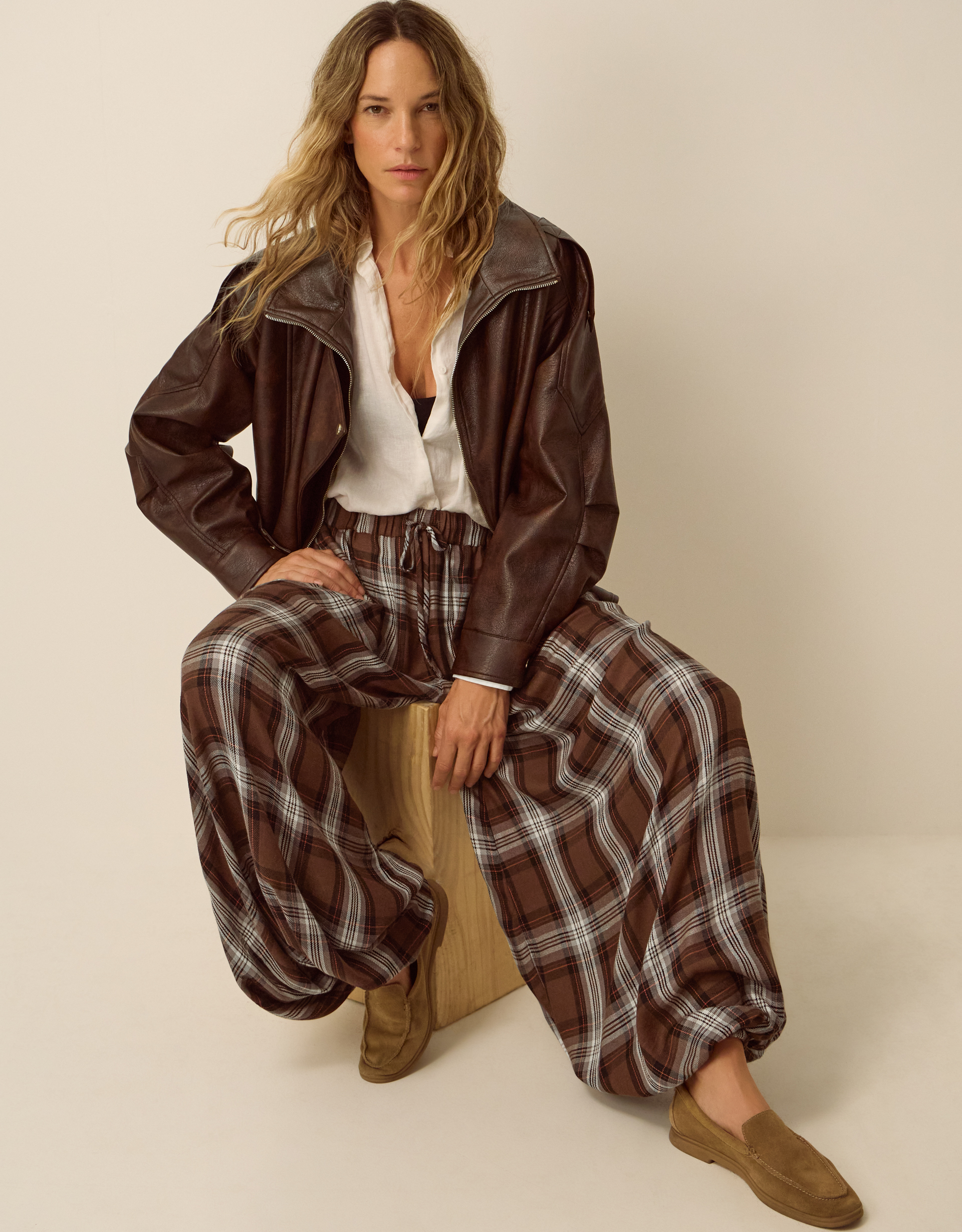 Monsoon Maya Check Print Balloon Trousers