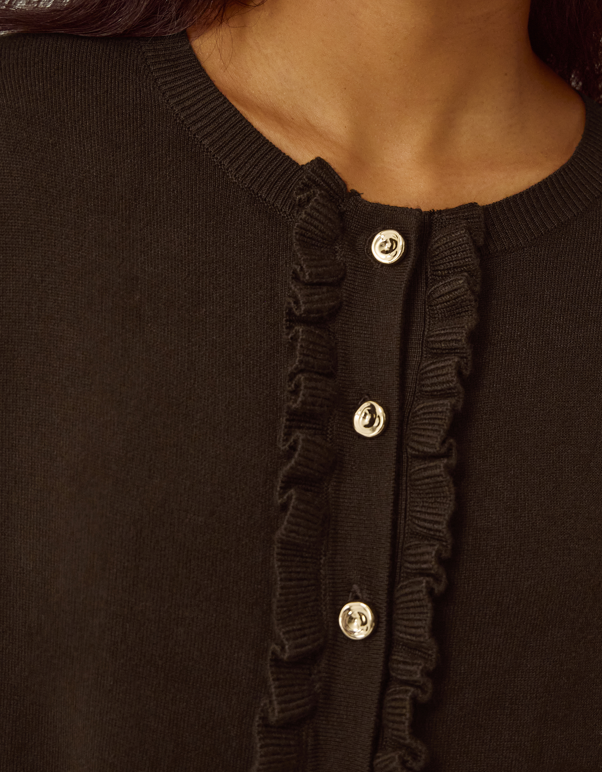 Monsoon Ruby Frill Cardigan in Brown, view 2