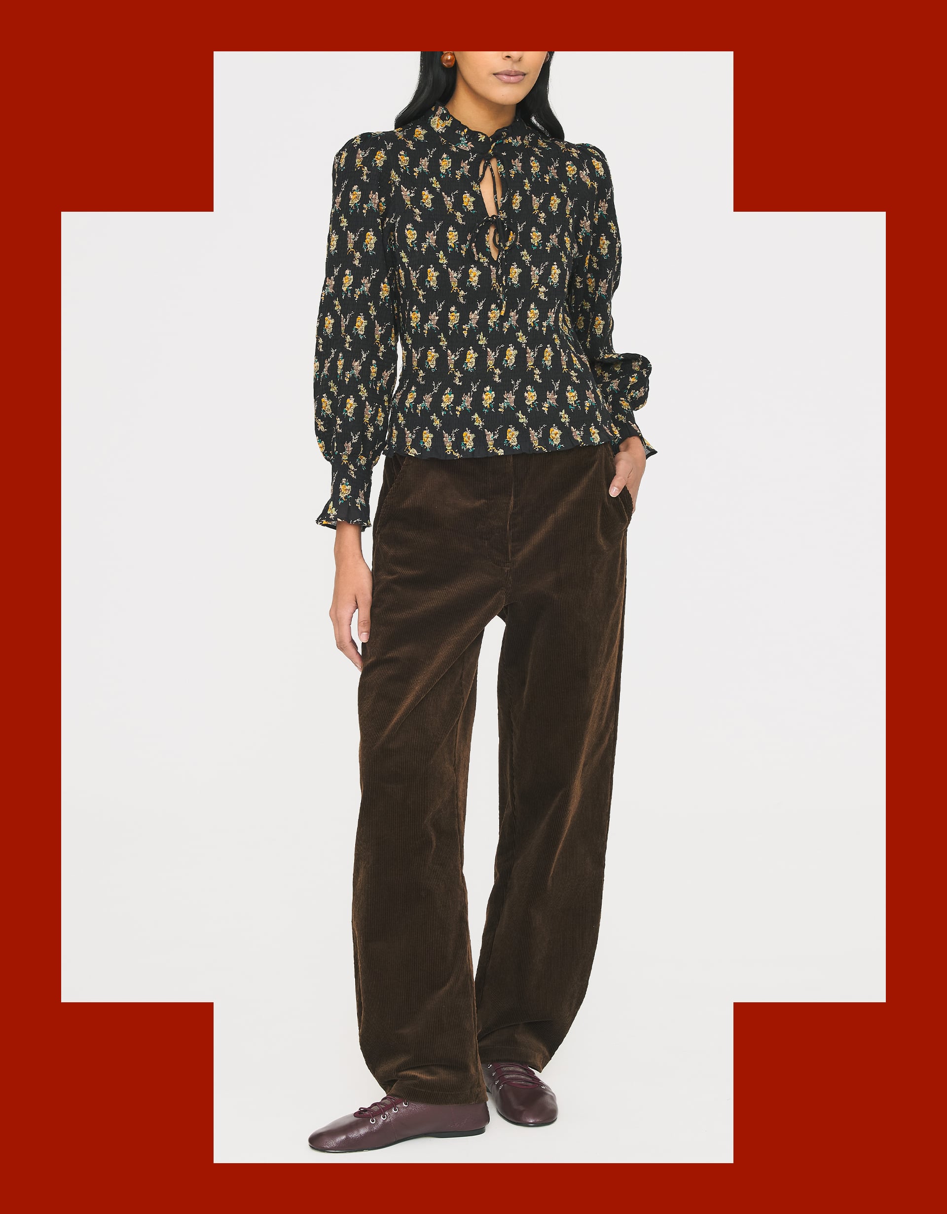 Antik Batik Chino Floral Jacquard Smocked Blouse Black